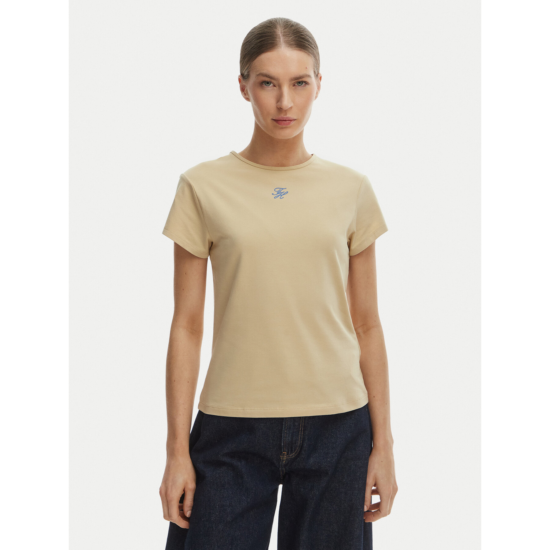 Tommy Hilfiger T-Shirt WW0WW48710 Beżowy Slim Fit