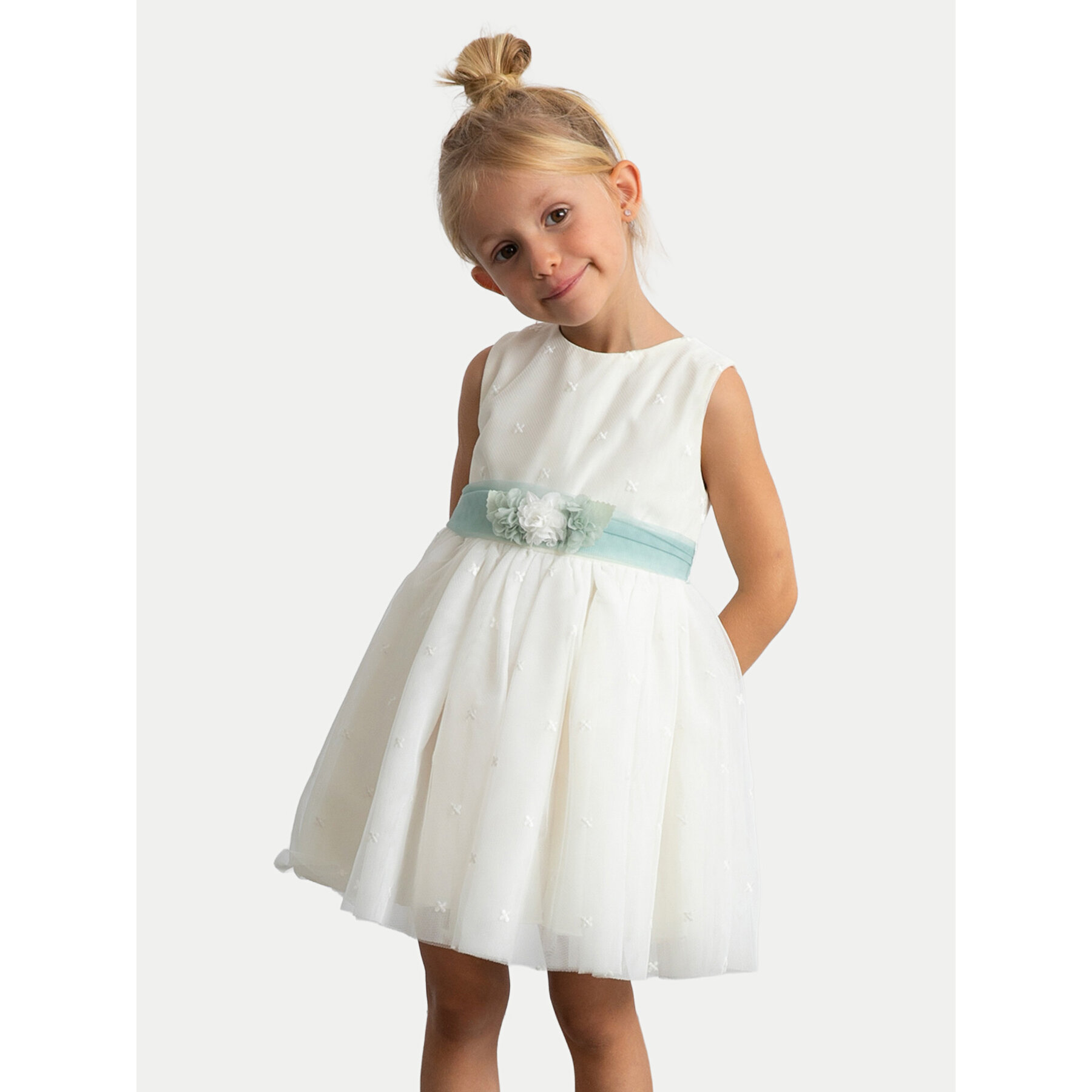 Mayoral Sukienka elegancka 3919 Écru Regular Fit