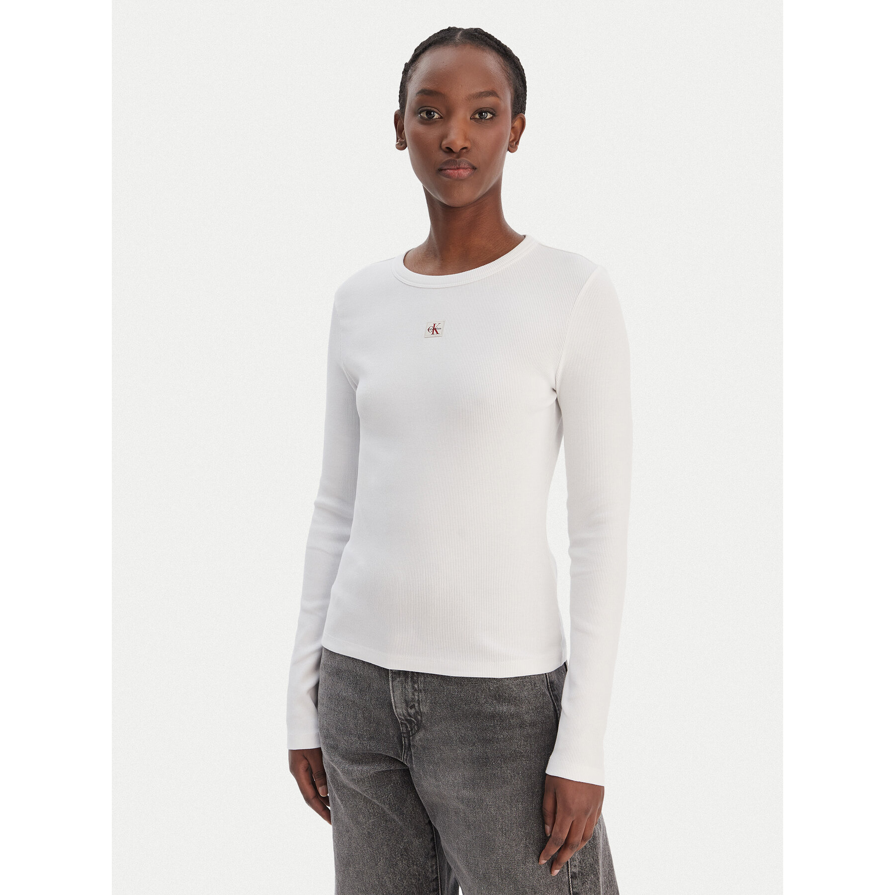 Calvin Klein Jeans Bluzka LV047E205G Biały Slim Fit