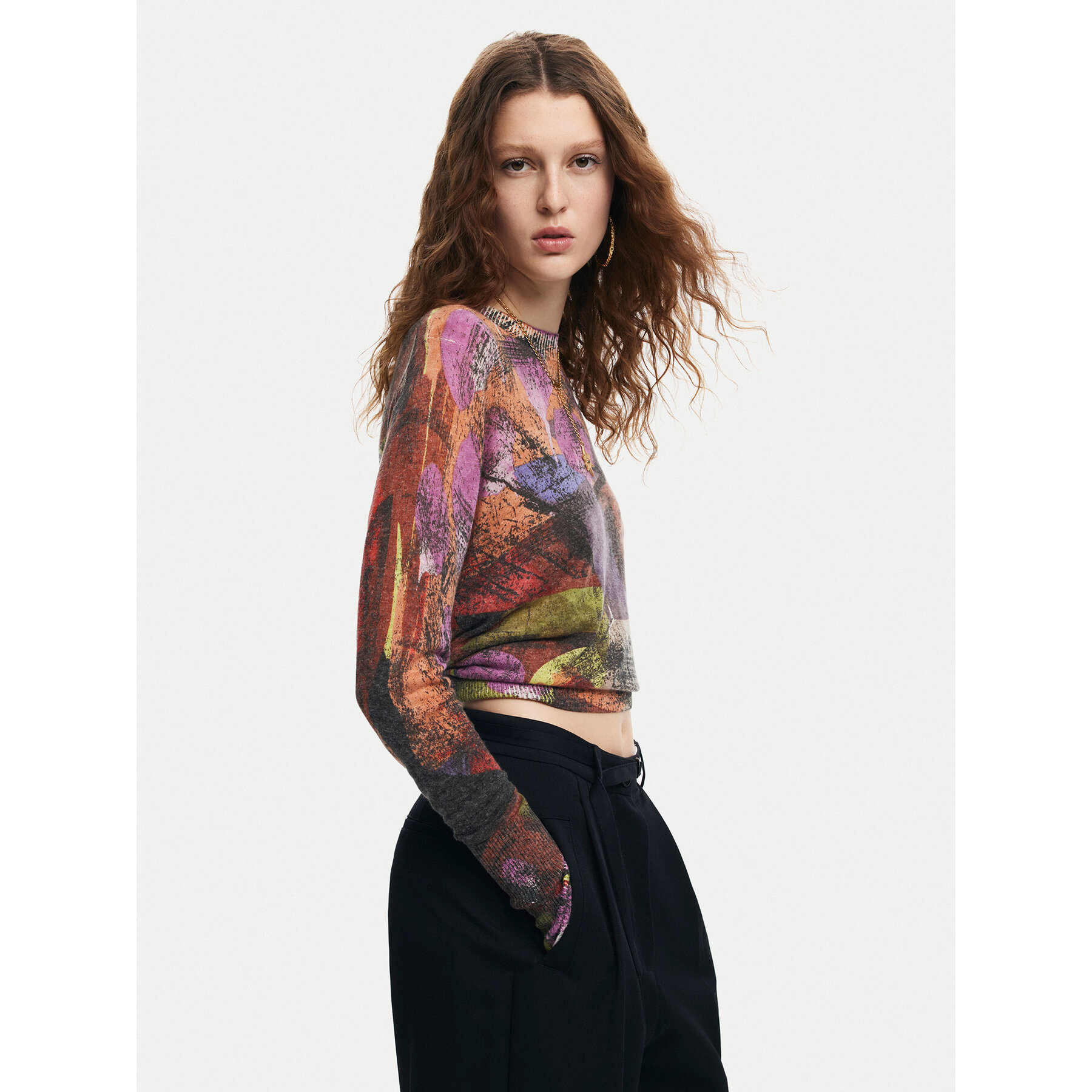 Desigual Sweter Camo Petals 24WWJF75 Kolorowy Regular Fit