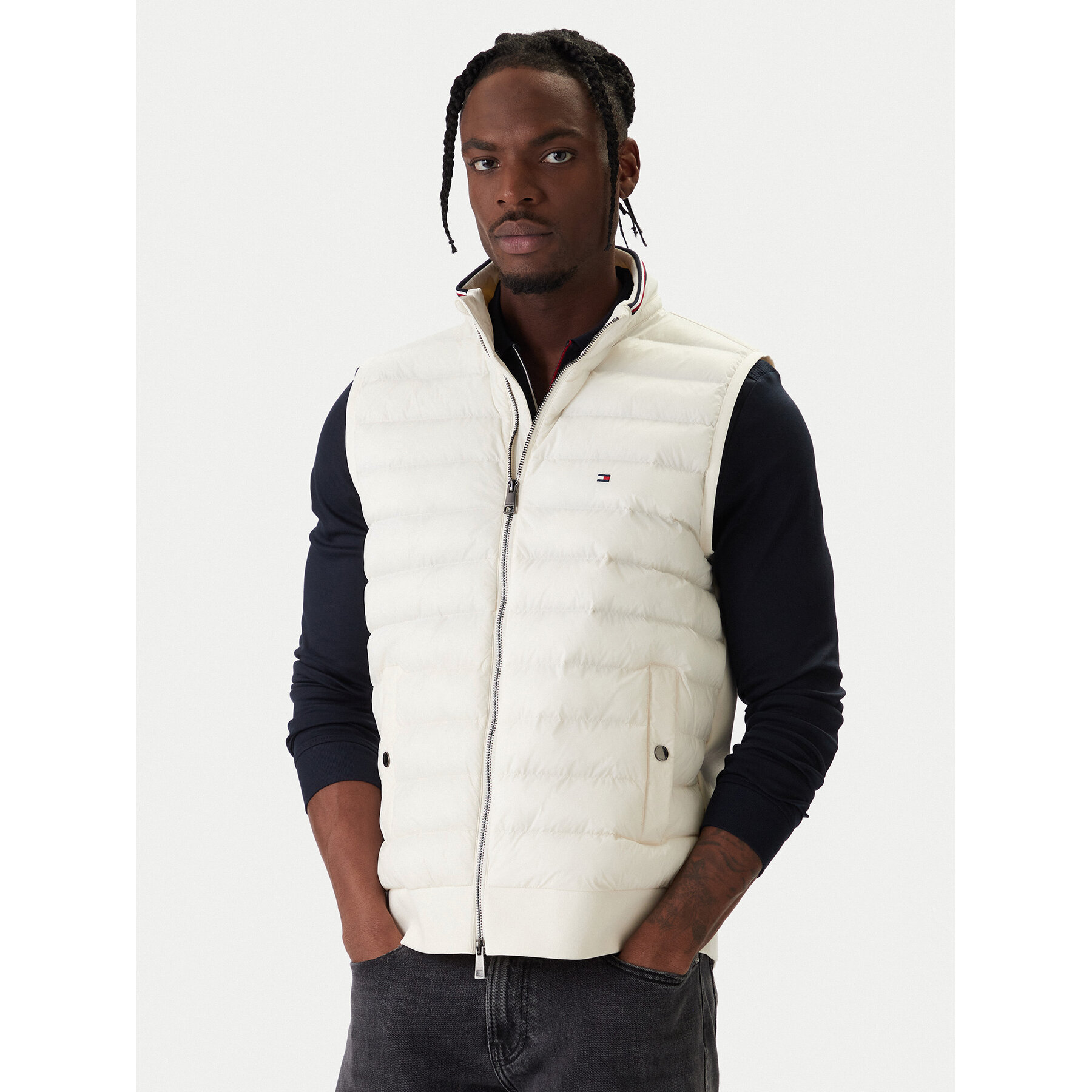 Tommy Hilfiger Kamizelka Mix Media Ess MW0MW41441 Écru Regular Fit