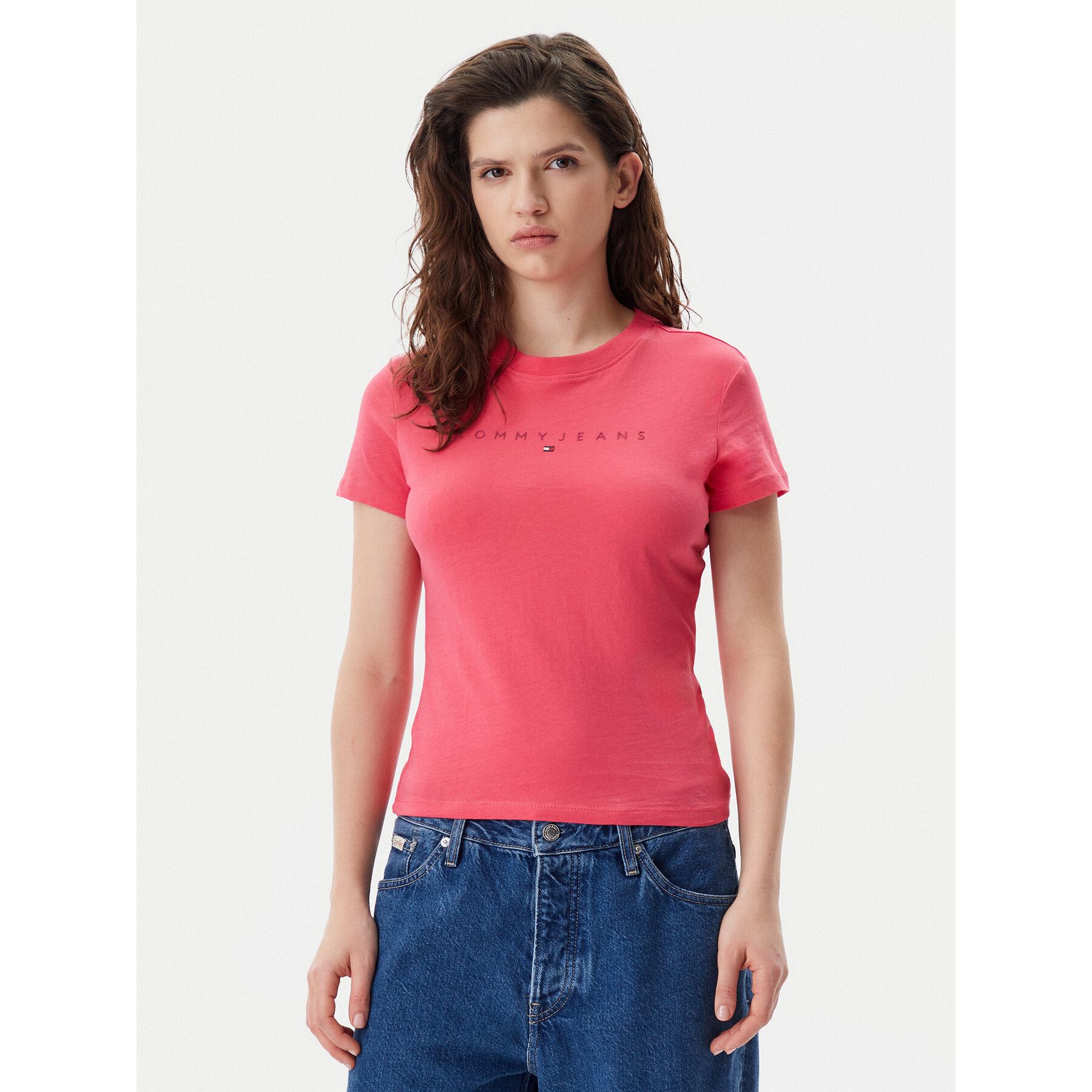 Tommy Jeans T-Shirt Tonal Linear DW0DW20315 Różowy Slim Fit