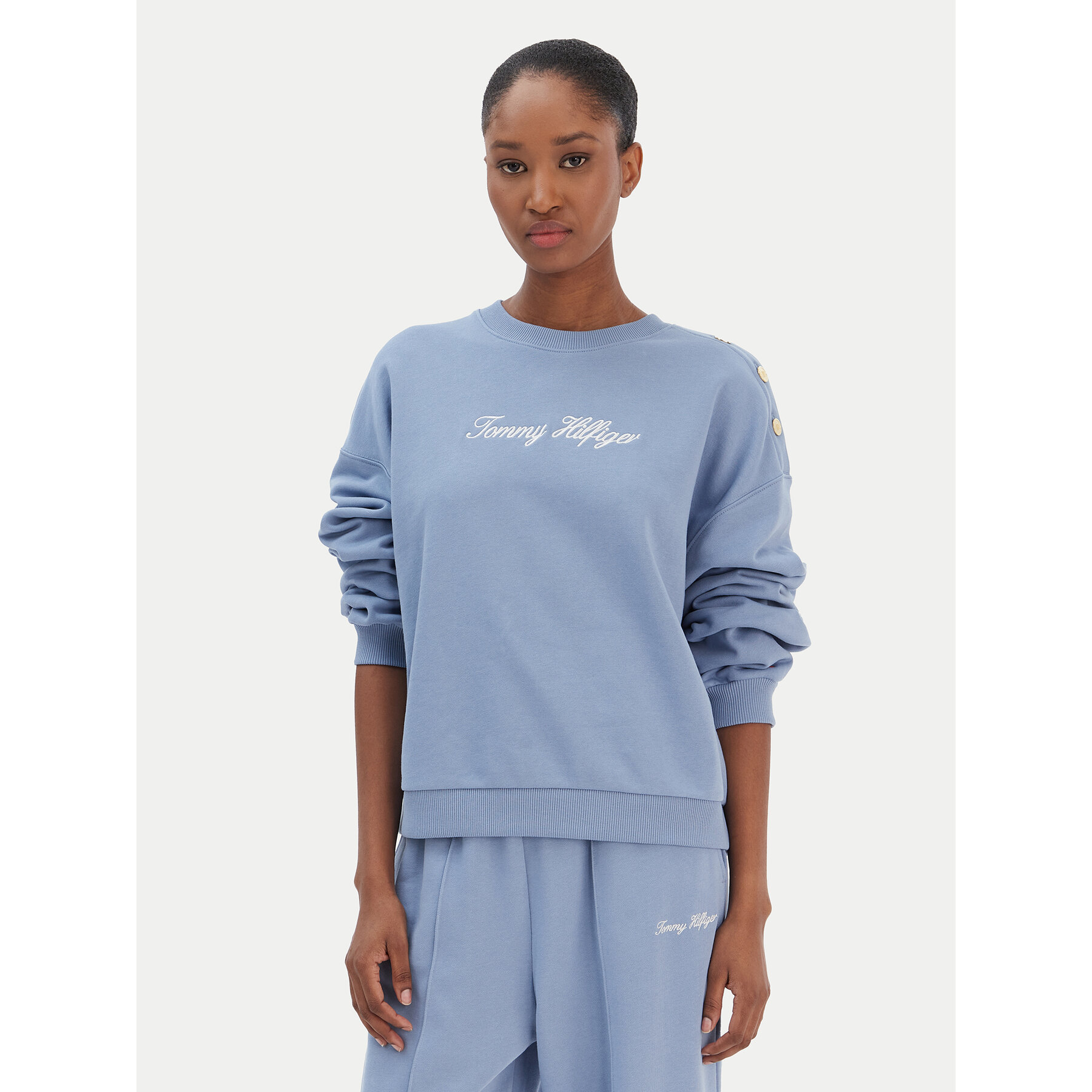 Tommy Hilfiger Bluza Script WW0WW48783 Niebieski Relaxed Fit