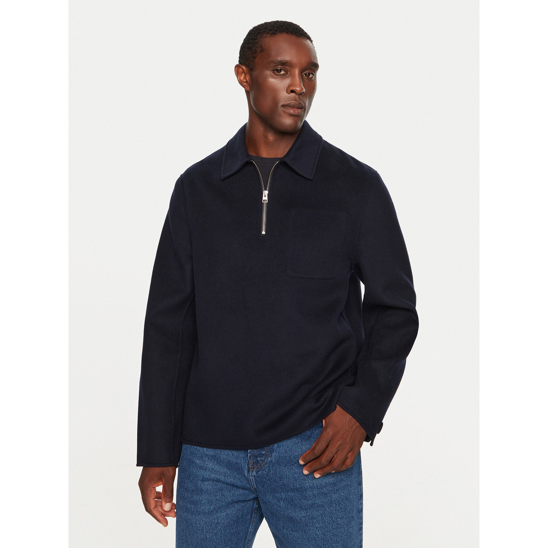 AMI Paris Płaszcz wełniany HJK057.WV0022 Granatowy Regular Fit