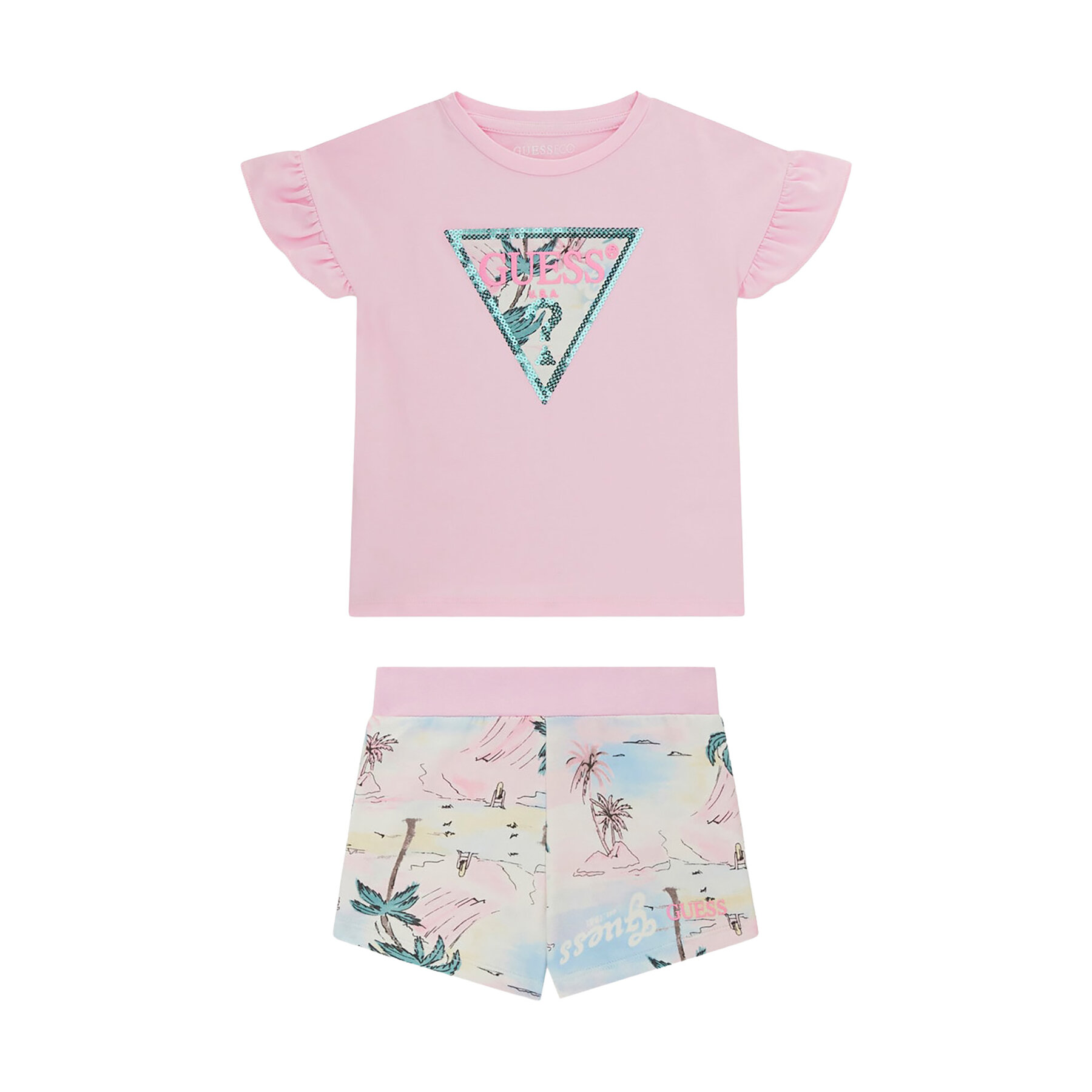 Guess Komplet t-shirt i spodenki K6GG02 K6YW4 Różowy jasny Regular Fit