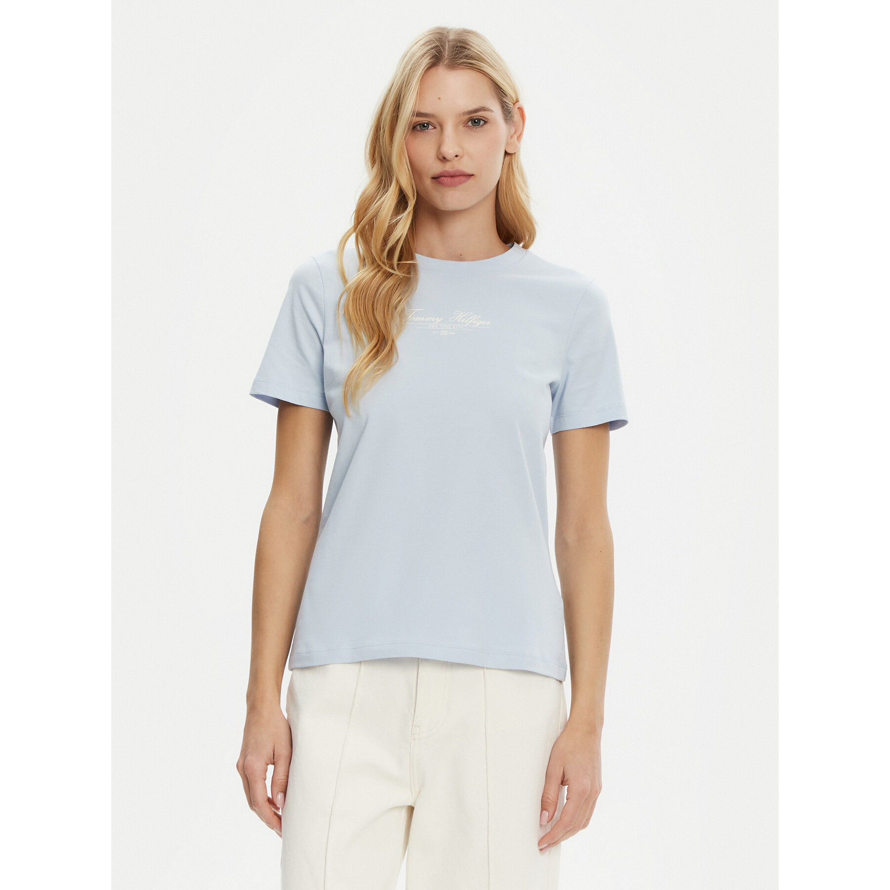 Tommy Hilfiger T-Shirt WW0WW45428 Błękitny Regular Fit