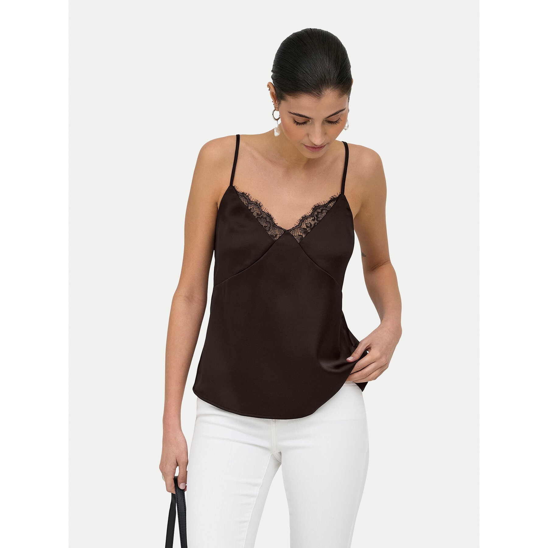 ONLY Top Faraya 15380254 Brązowy ciemny Regular Fit