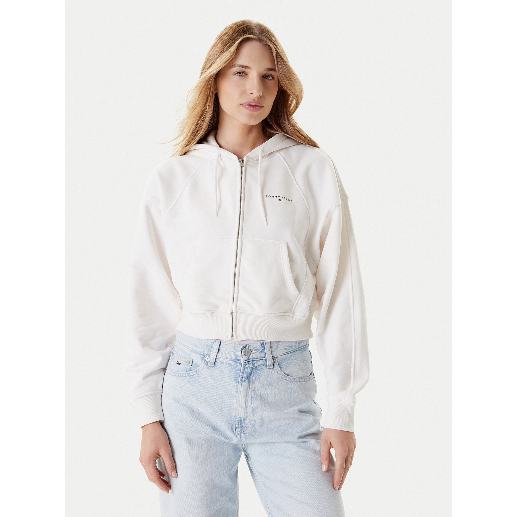 Tommy Jeans Bluza Linear DW0DW21163 Écru Boxy Fit