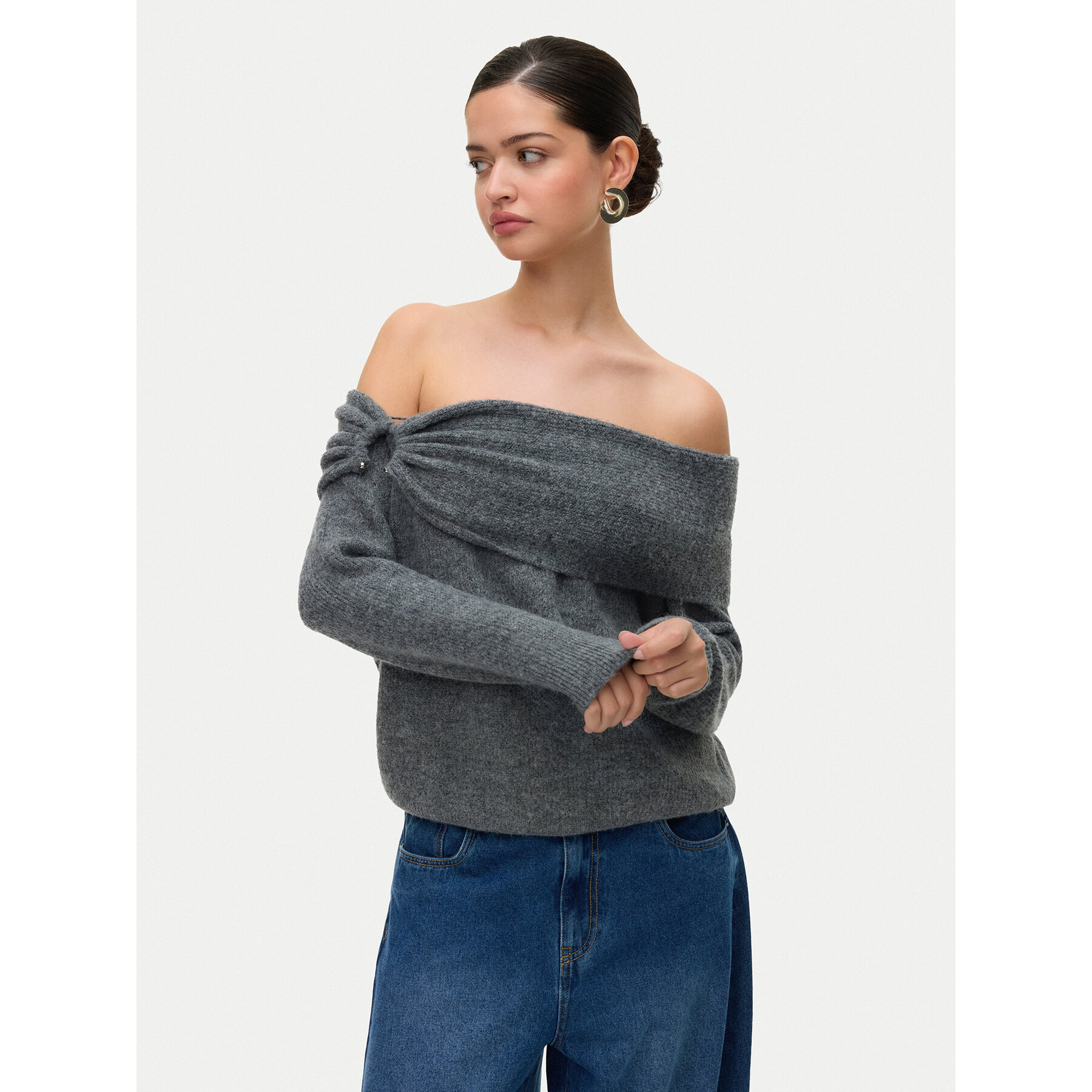 Vero Moda Sweter Lovely 10336698 Szary Regular Fit