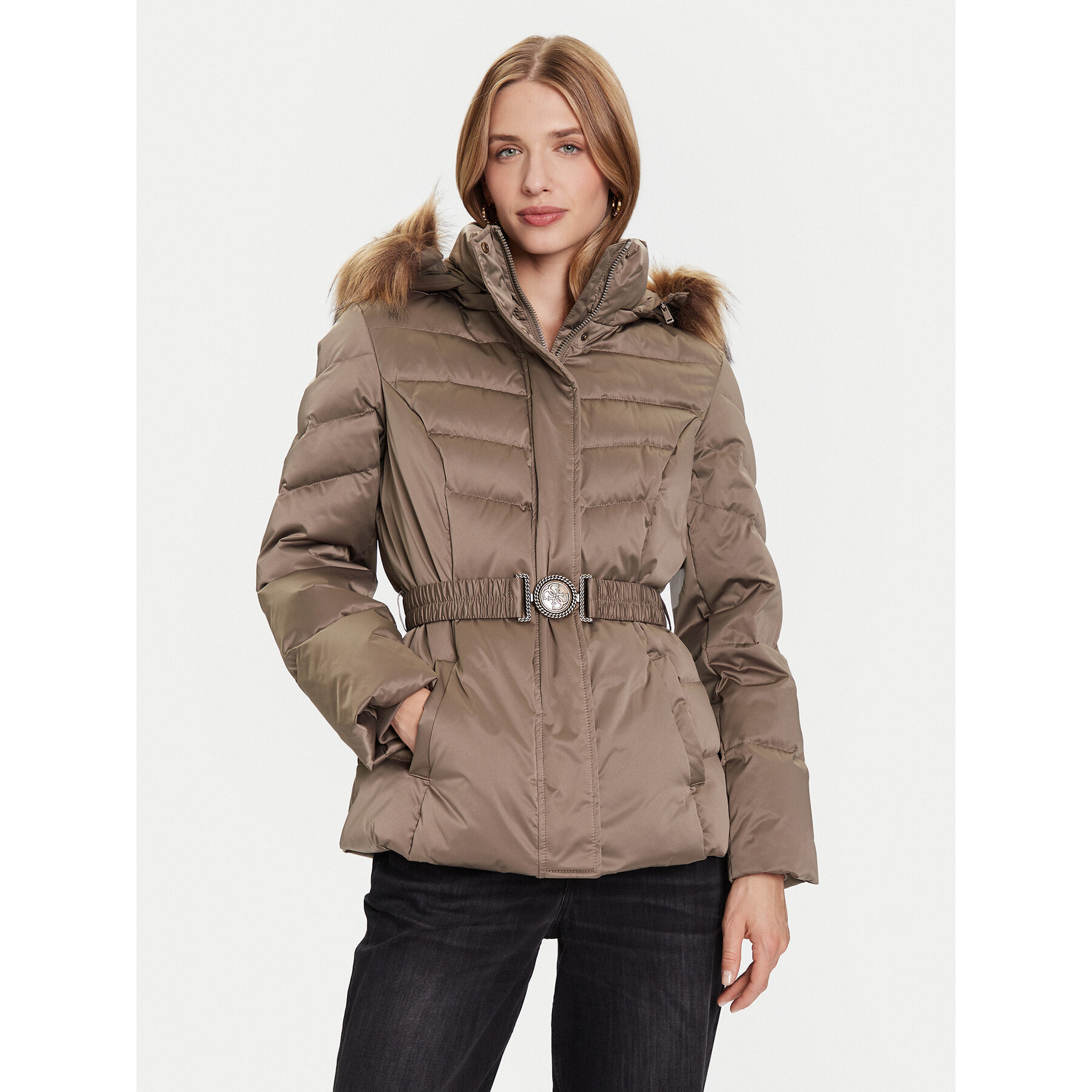 Guess Kurtka puchowa W5BL31 W2802 Khaki Regular Fit