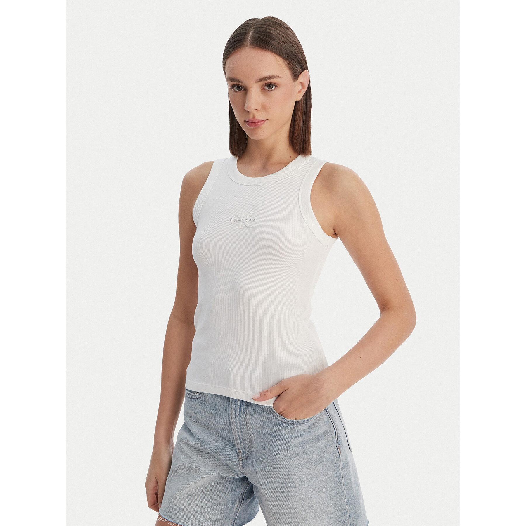 Calvin Klein Jeans Top LV047E200G Biały Slim Fit