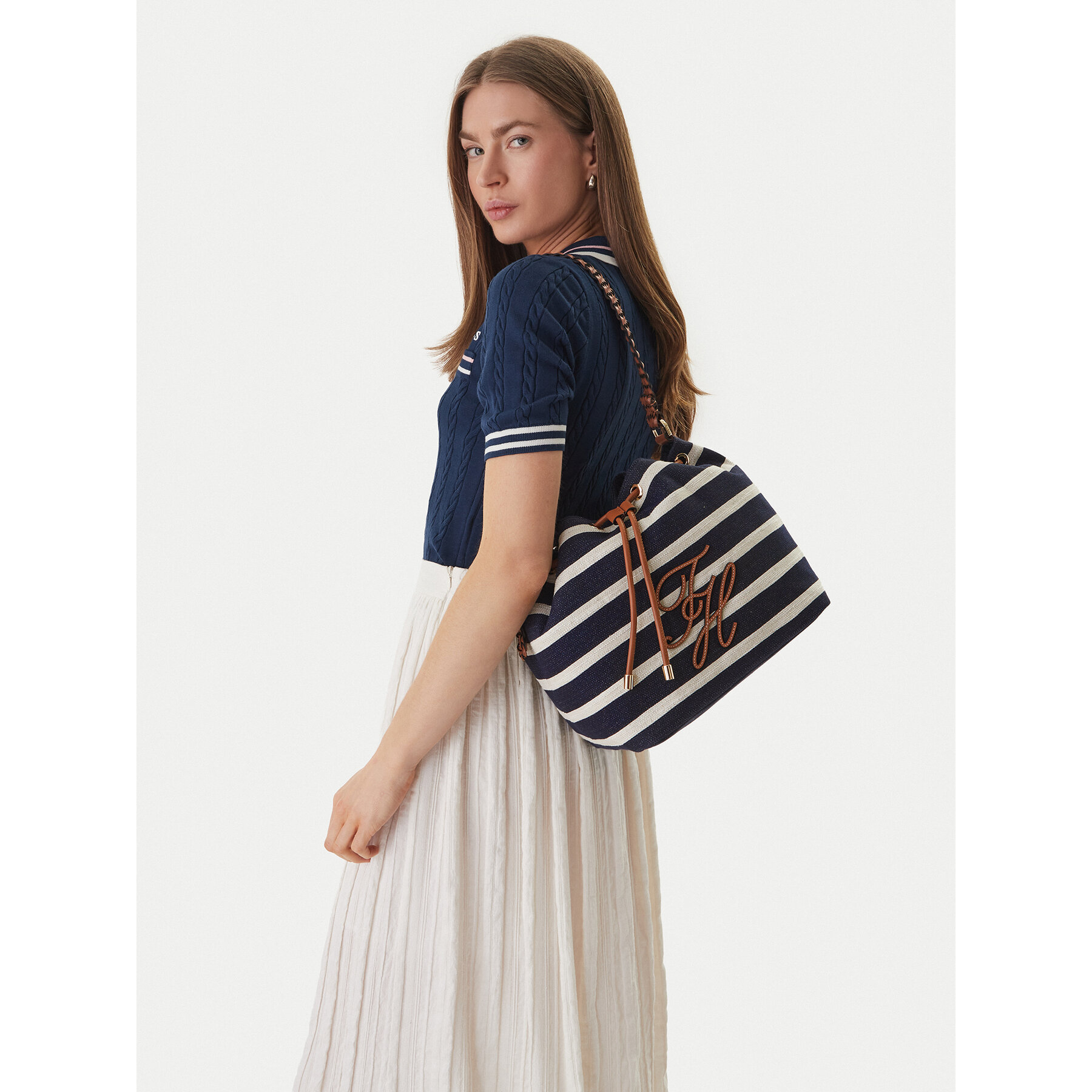 Tommy Hilfiger Torebka Th Elev Summer Bucket Stripe AW0AW18401 Granatowy