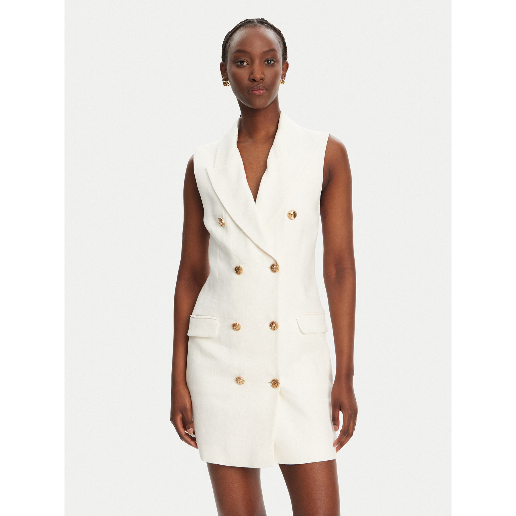 Elisabetta Franchi Sukienka koszulowa AB85352E2 360 Biały Regular Fit