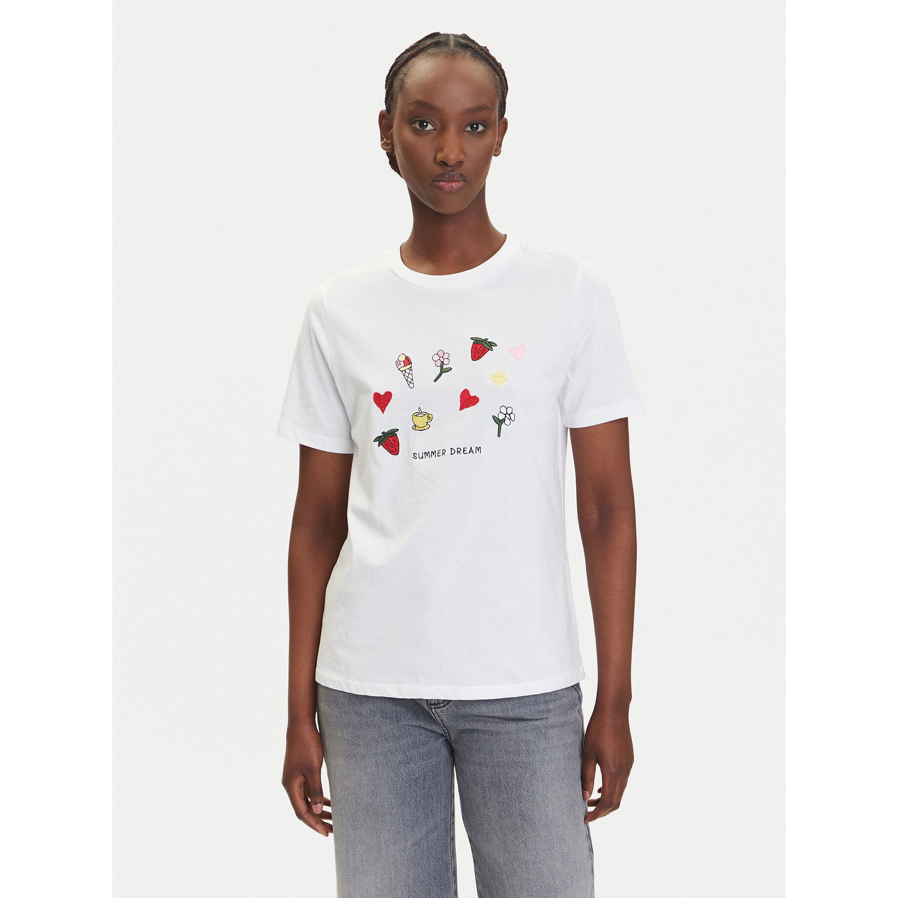 Pieces T-Shirt Funly 17160308 Biały Regular Fit