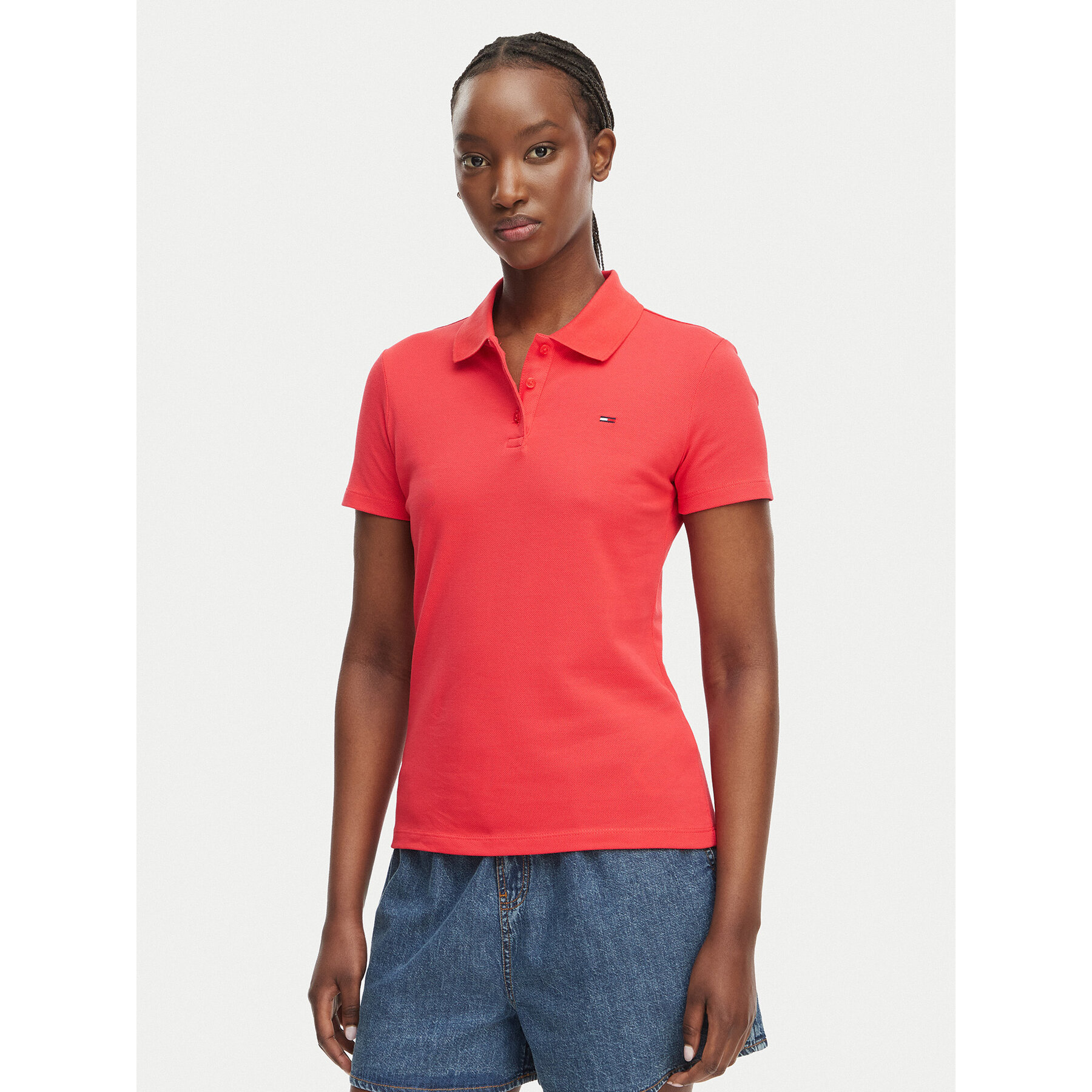 Tommy Jeans Polo Essential DW0DW20160 Czerwony Slim Fit