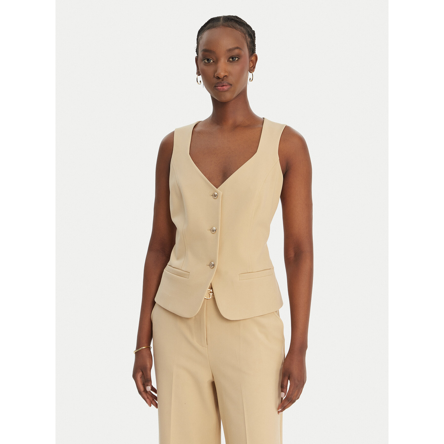 Guess Kamizelka W6GH49 W1895 Beżowy Slim Fit