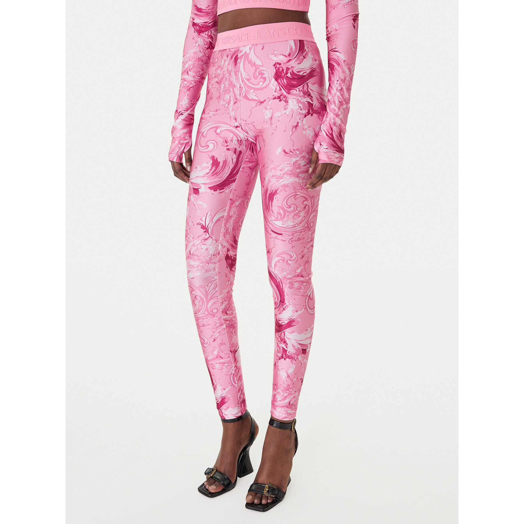 Versace Jeans Couture Legginsy 80HAC101 JS532 Różowy Slim Fit