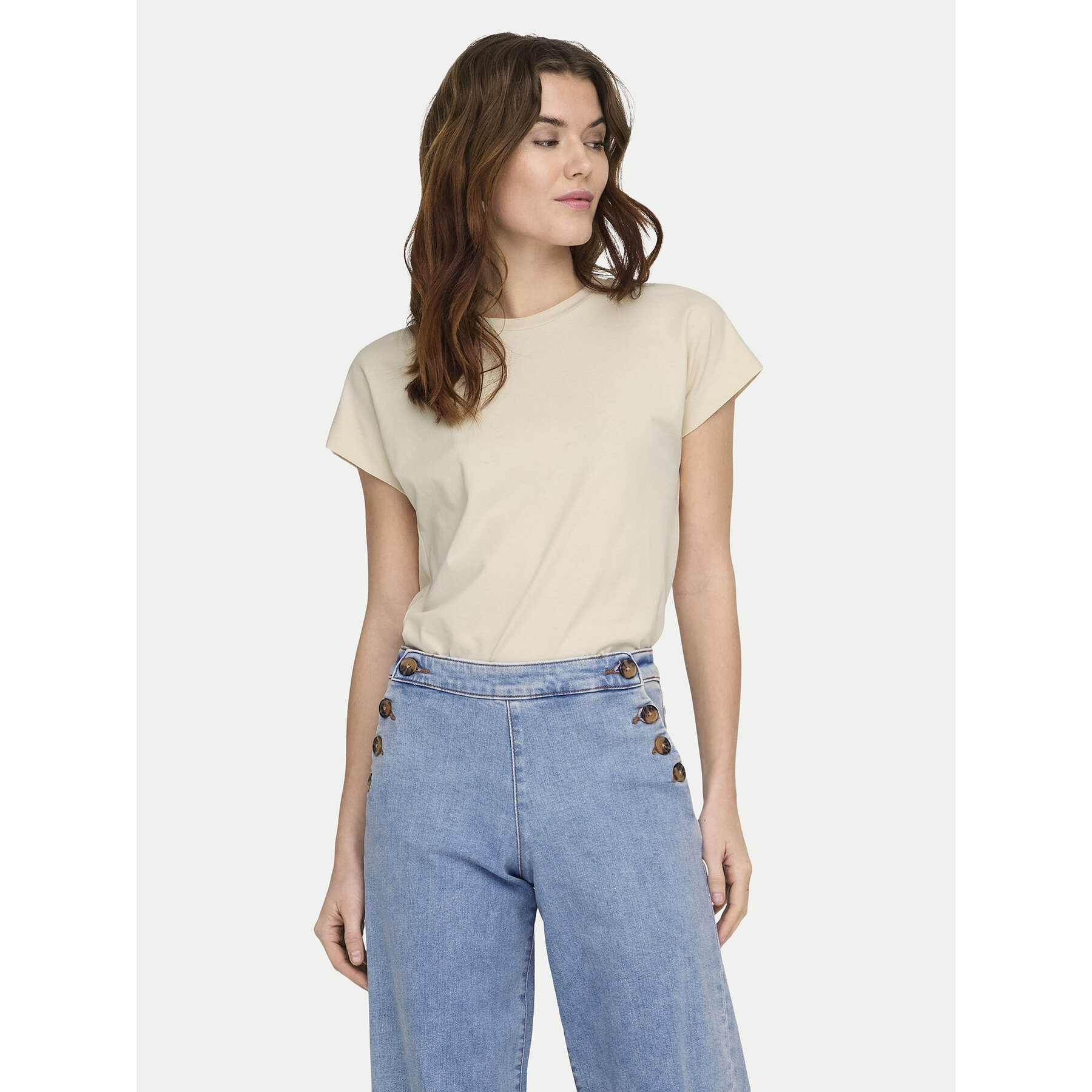 ONLY T-Shirt Erica 15308926 Beżowy Oversize