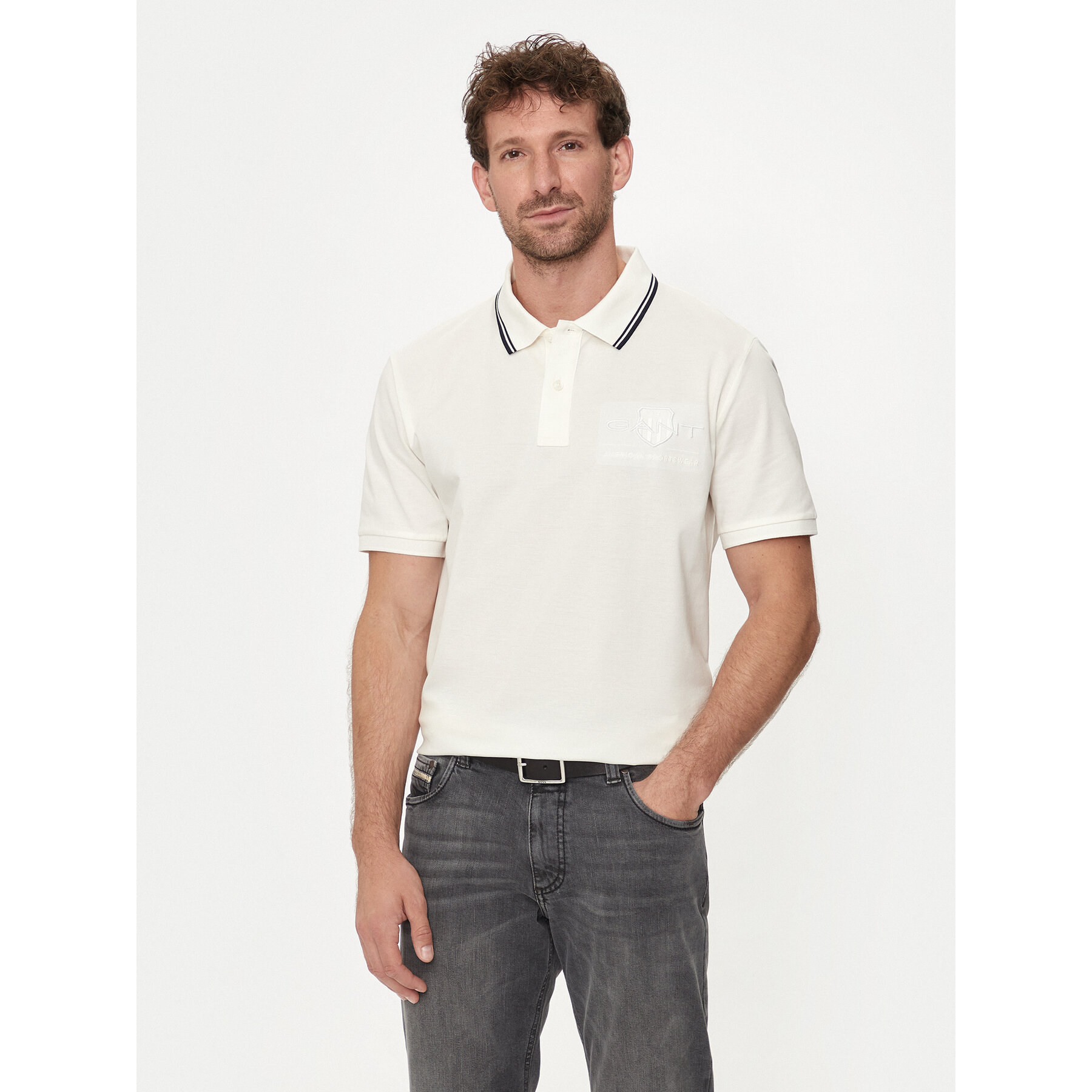 Gant Polo Contrast 2013039 Écru Regular Fit