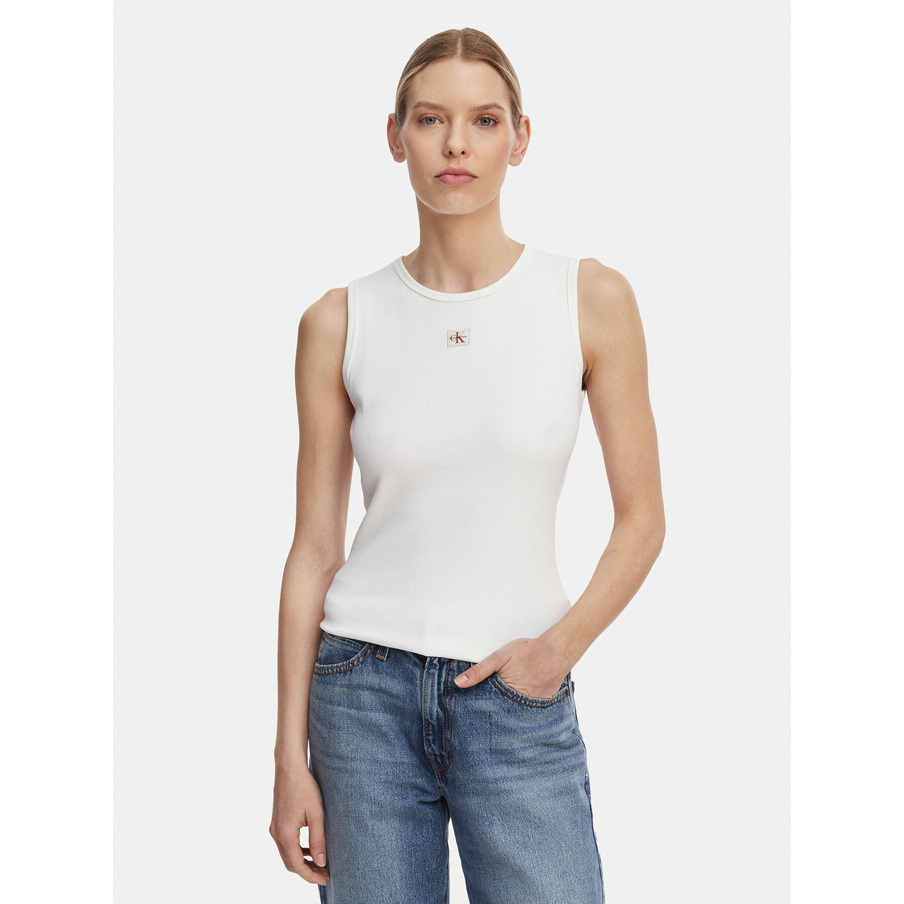 Calvin Klein Jeans Top LV047F246G Biały Slim Fit