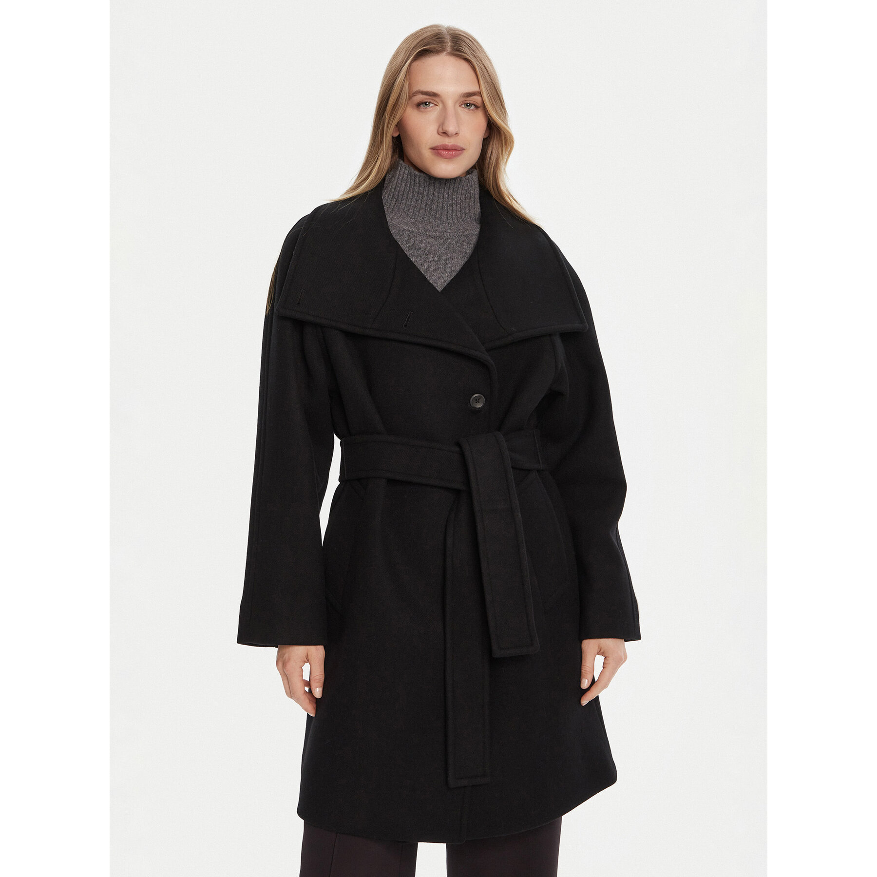 Calvin Klein Płaszcz wełniany LV044D557G Czarny Regular Fit
