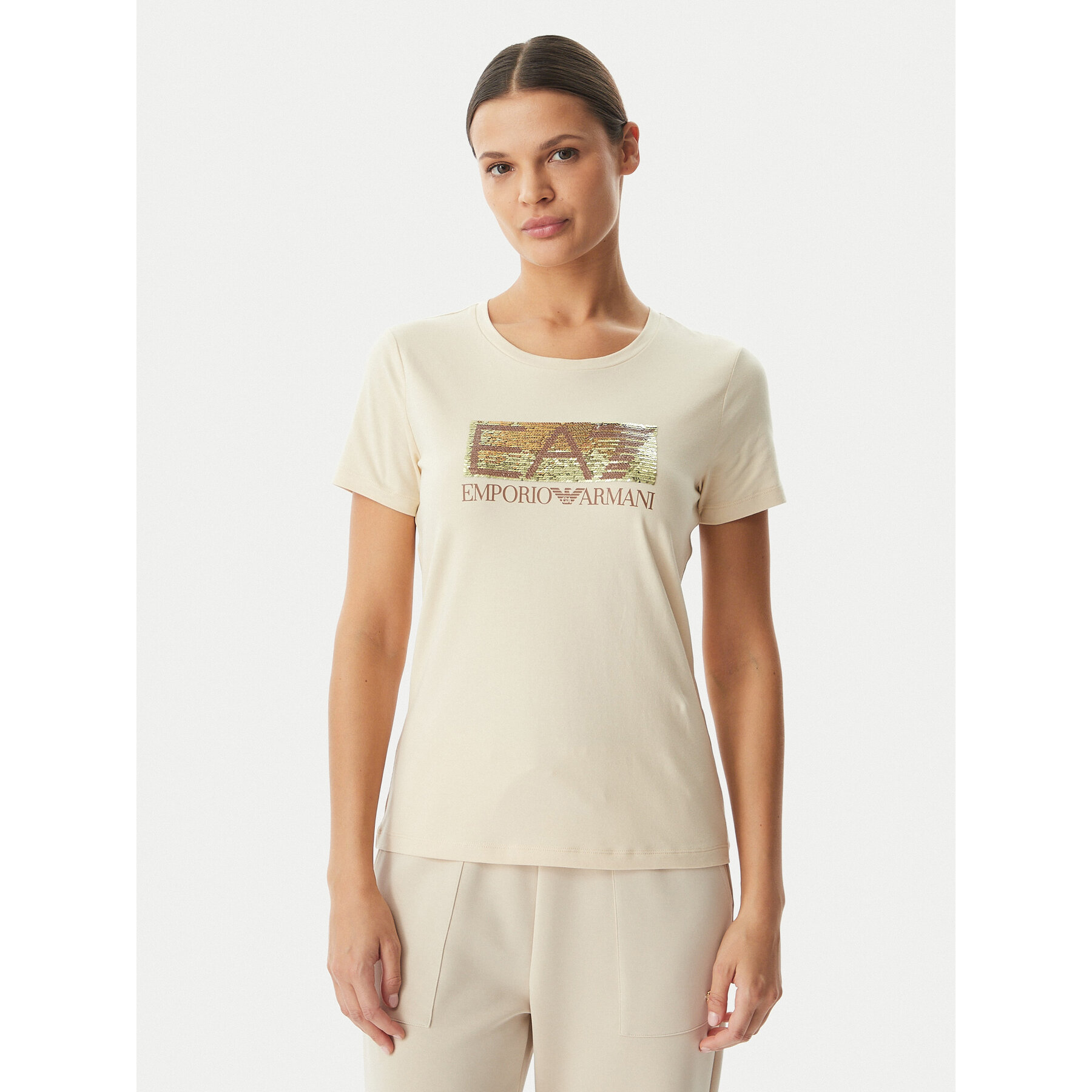 EA7 Emporio Armani T-Shirt 7W001093 AF10373 U1088 Beżowy Regular Fit