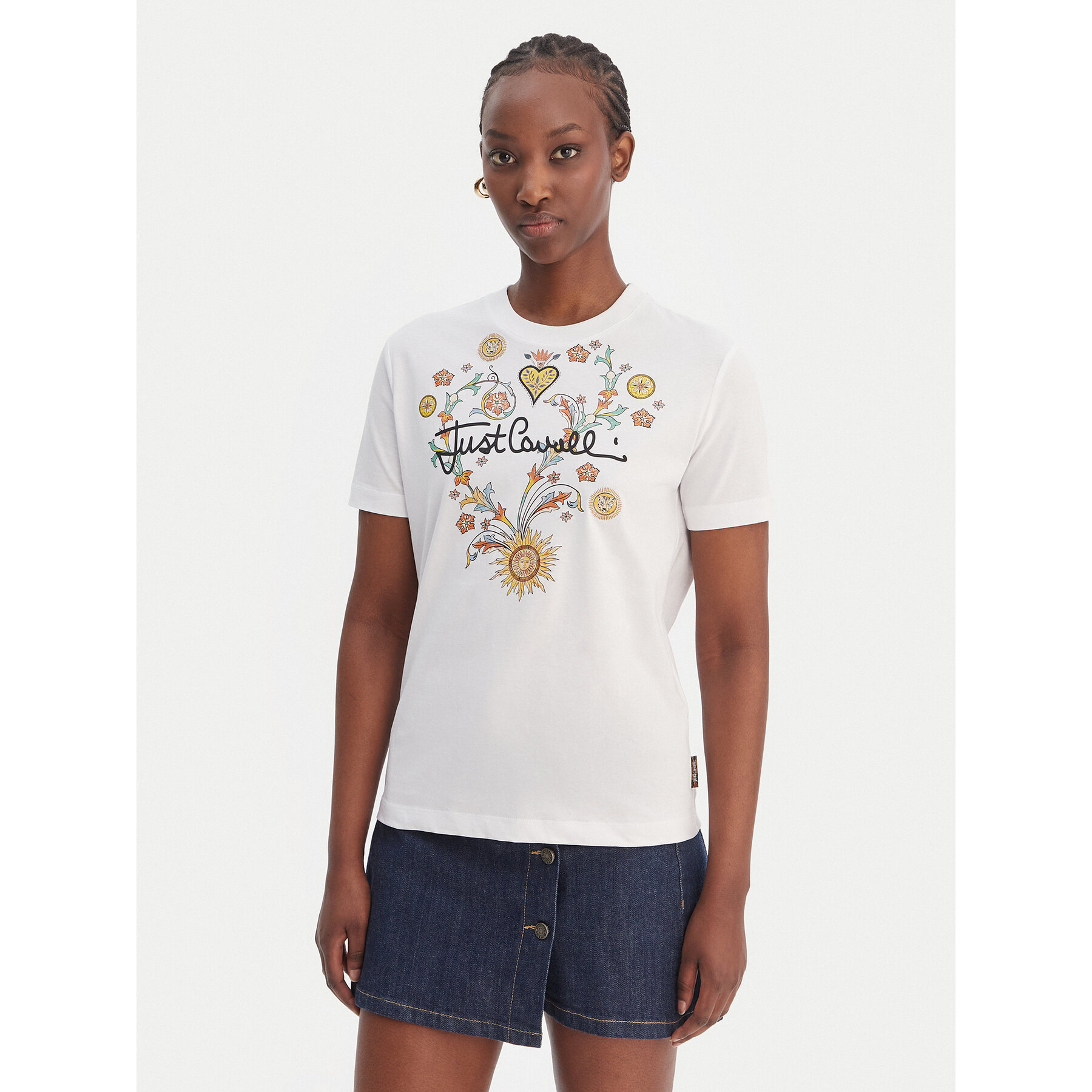 Just Cavalli T-Shirt 80PAHT28 CJ500 Biały Regular Fit