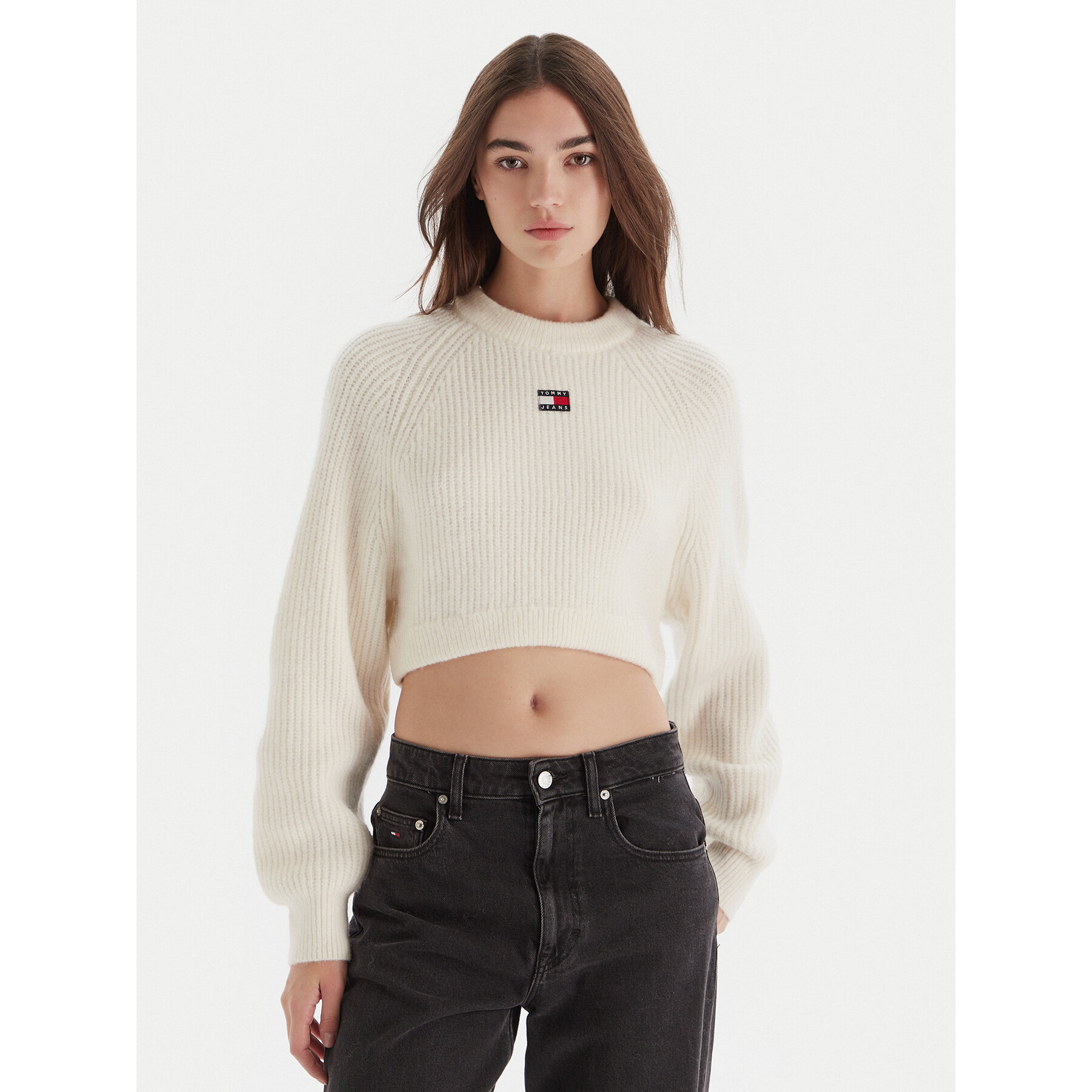 Tommy Jeans Sweter Badge DW0DW21677 Écru Regular Fit