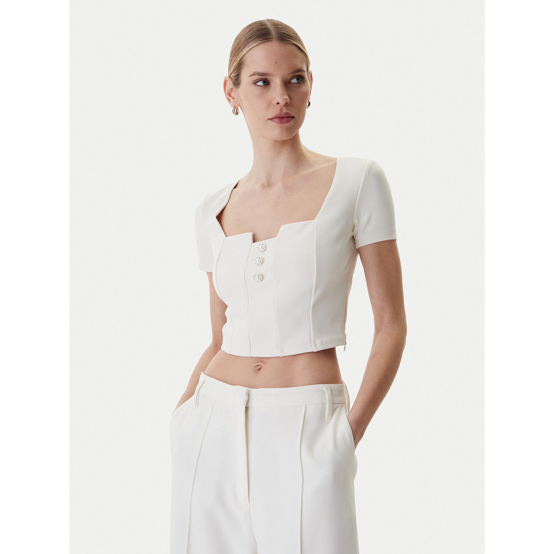 Guess Bluzka W6RP08 KCBO2 Écru Classic Fit