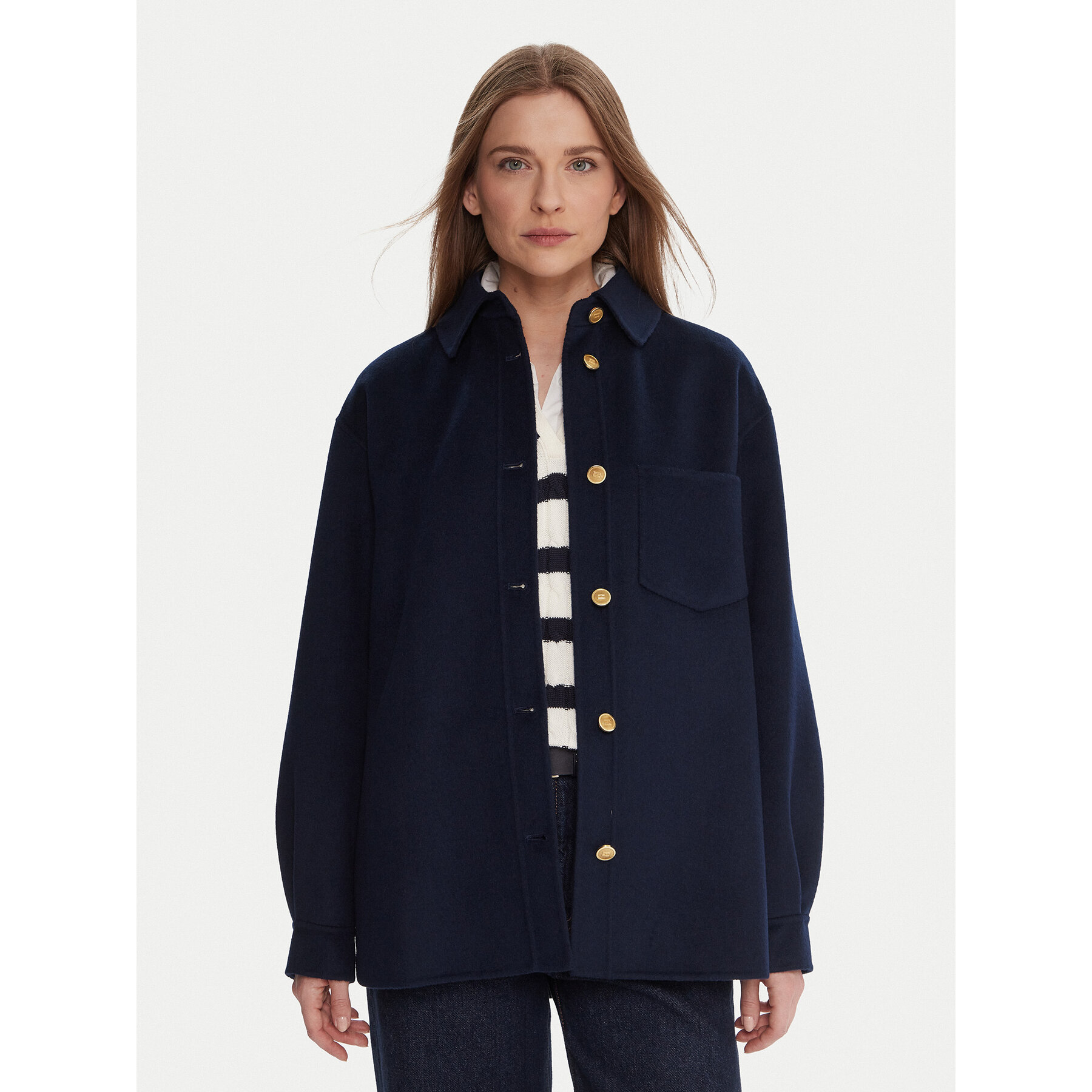 Tommy Hilfiger Płaszcz wełniany WW0WW46558 Granatowy Relaxed Fit