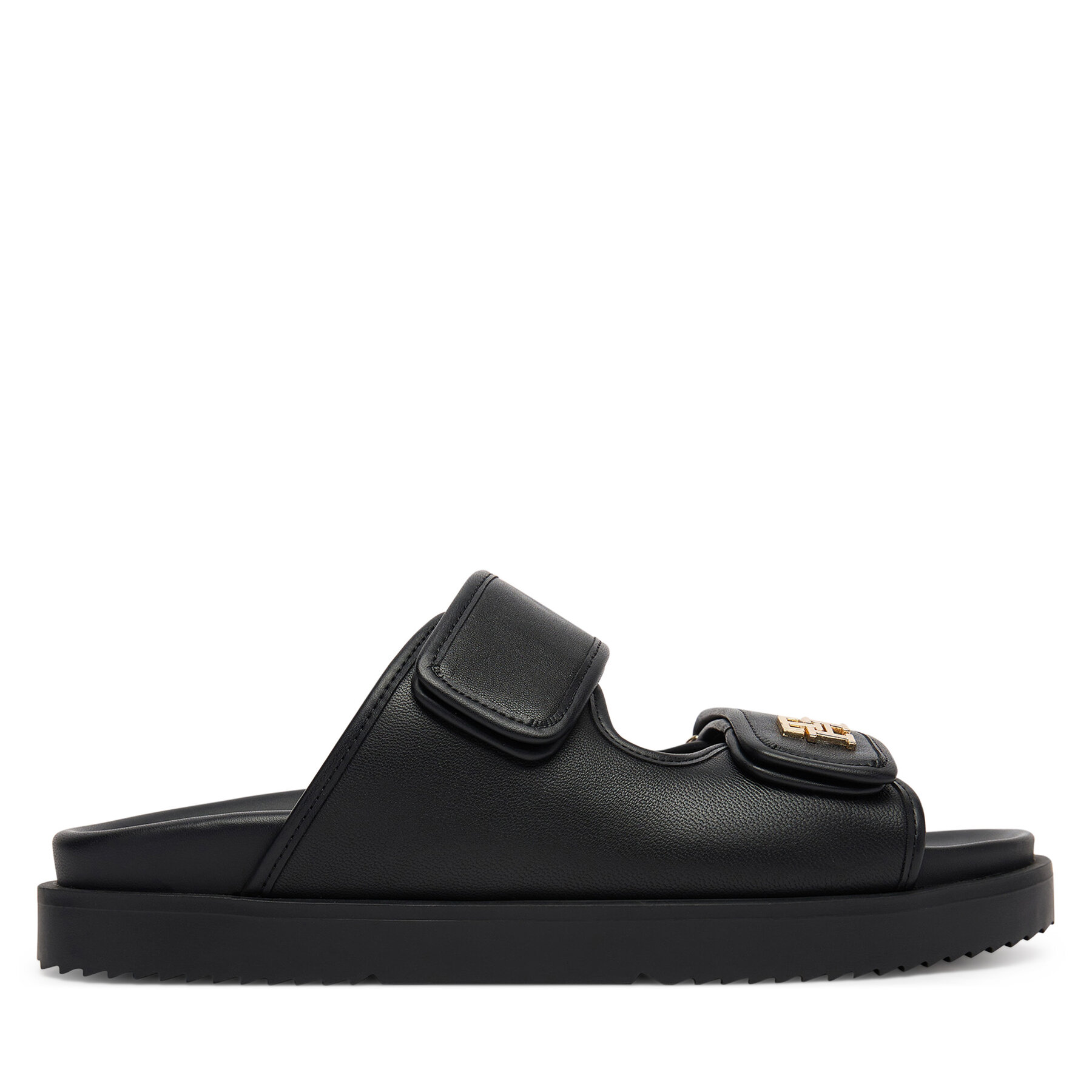 Tommy Hilfiger Klapki Double Strap Leather Sandal FW0FW09121 Czarny