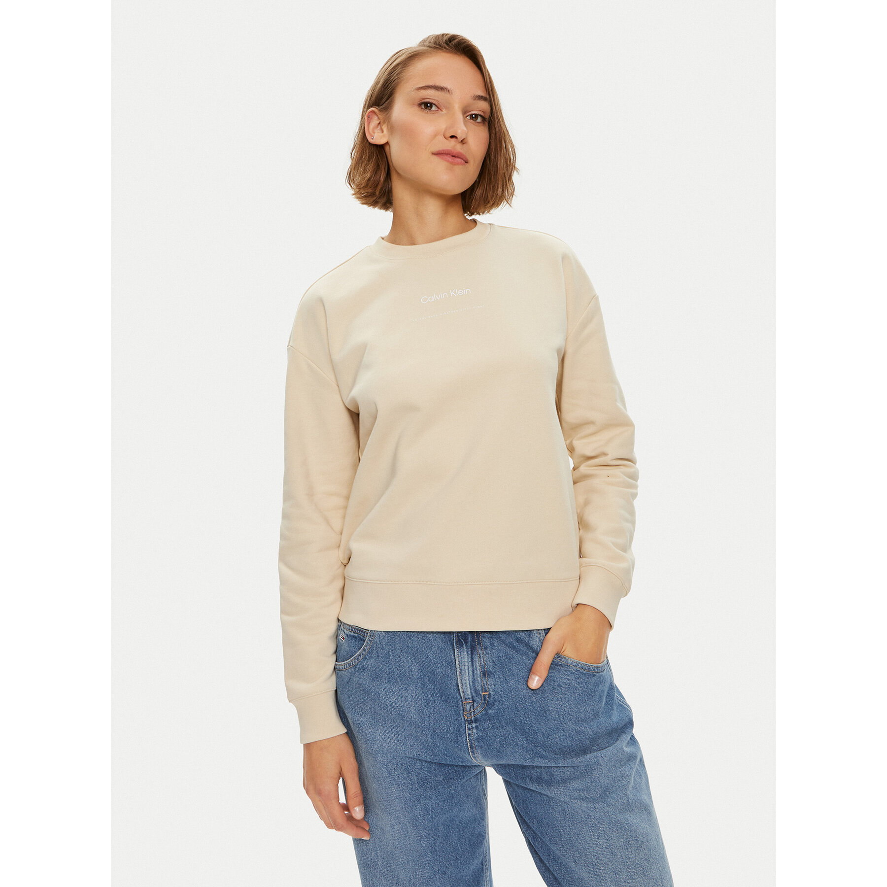 Calvin Klein Bluza Multi Logo K20K207216 Beżowy Regular Fit