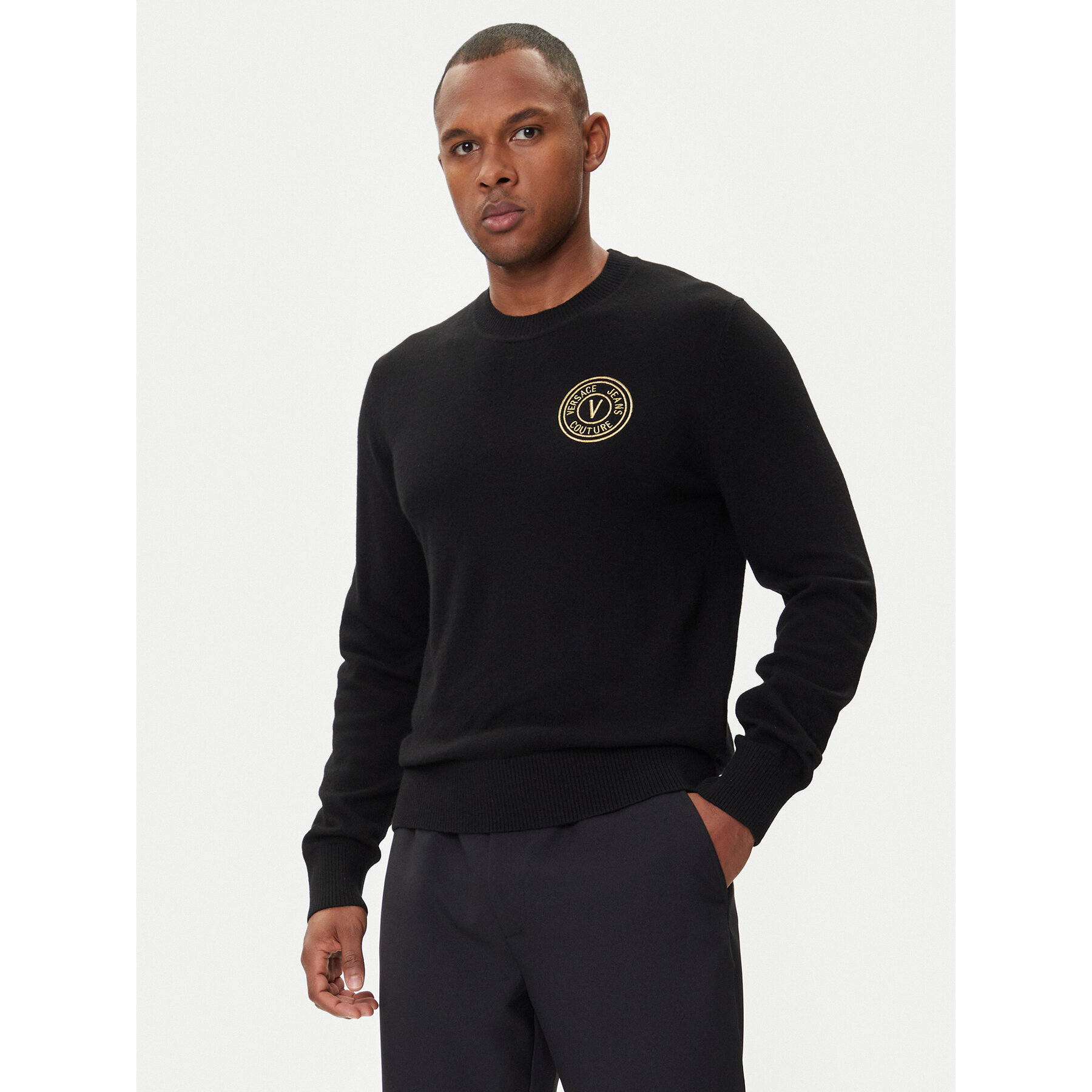 Versace Jeans Couture Sweter 79GAFM00 CMH81 Czarny Regular Fit