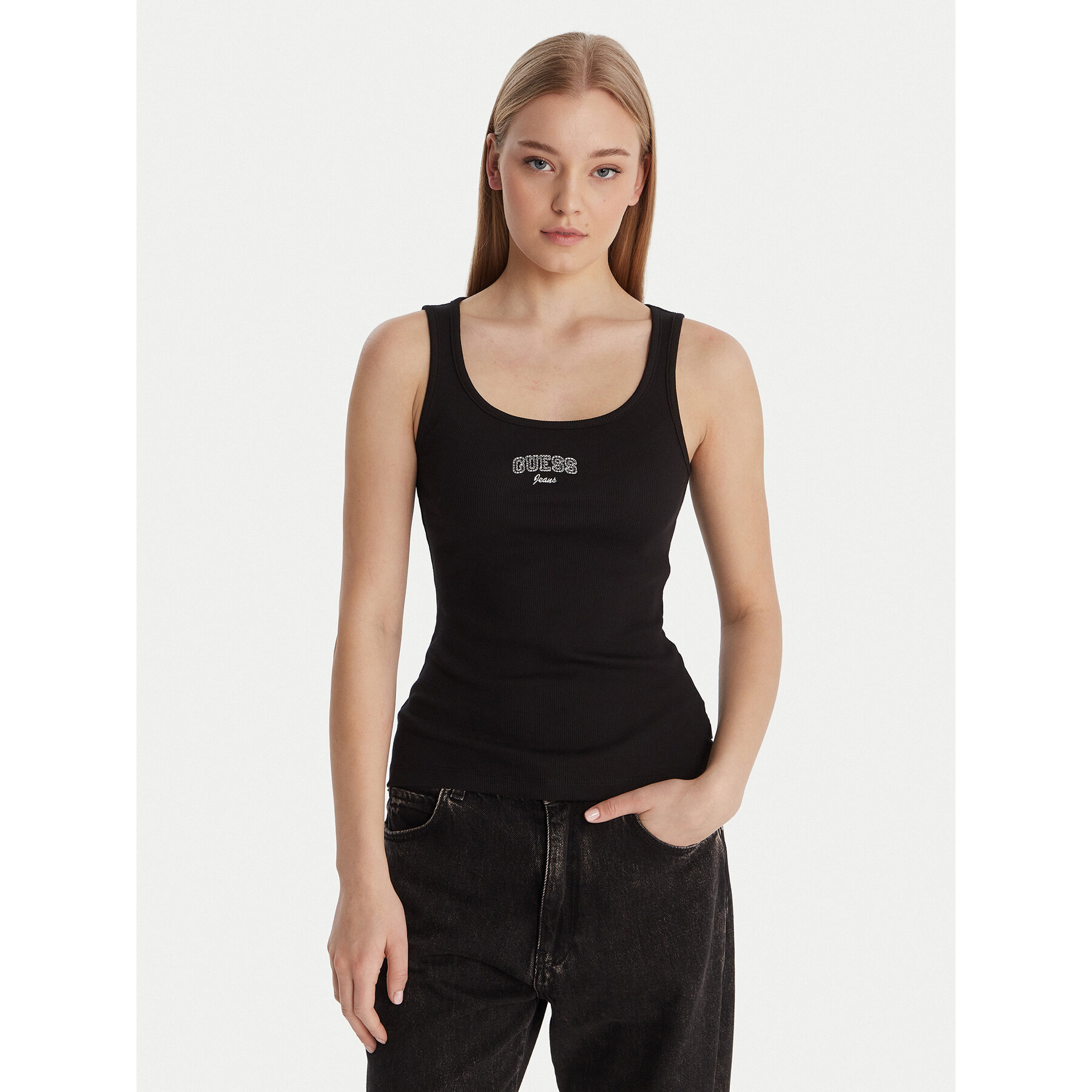 Guess Jeans Top W6RP20 KA0H1 Czarny Slim Fit