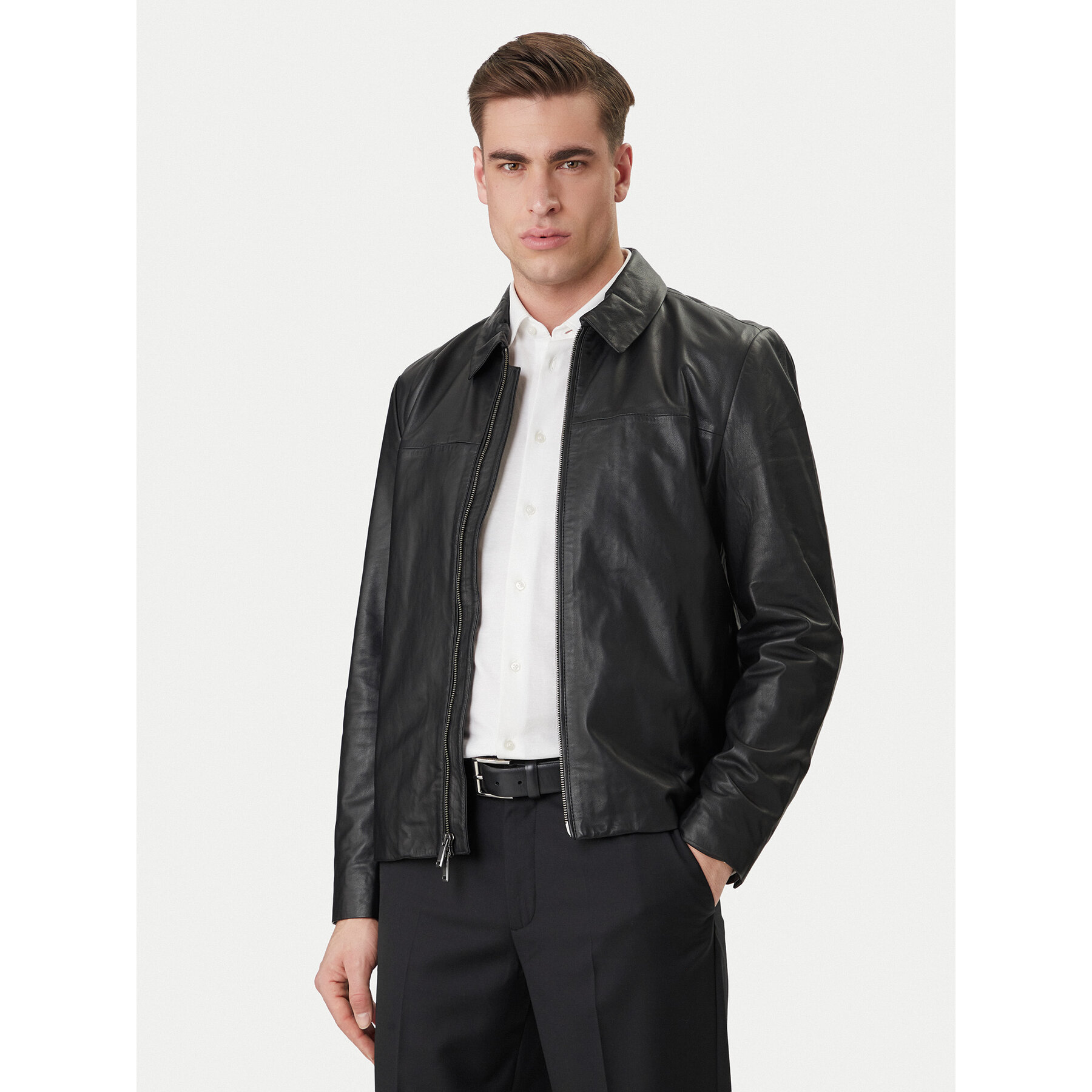Calvin Klein Kurtka skórzana LV04LF423G Czarny Regular Fit
