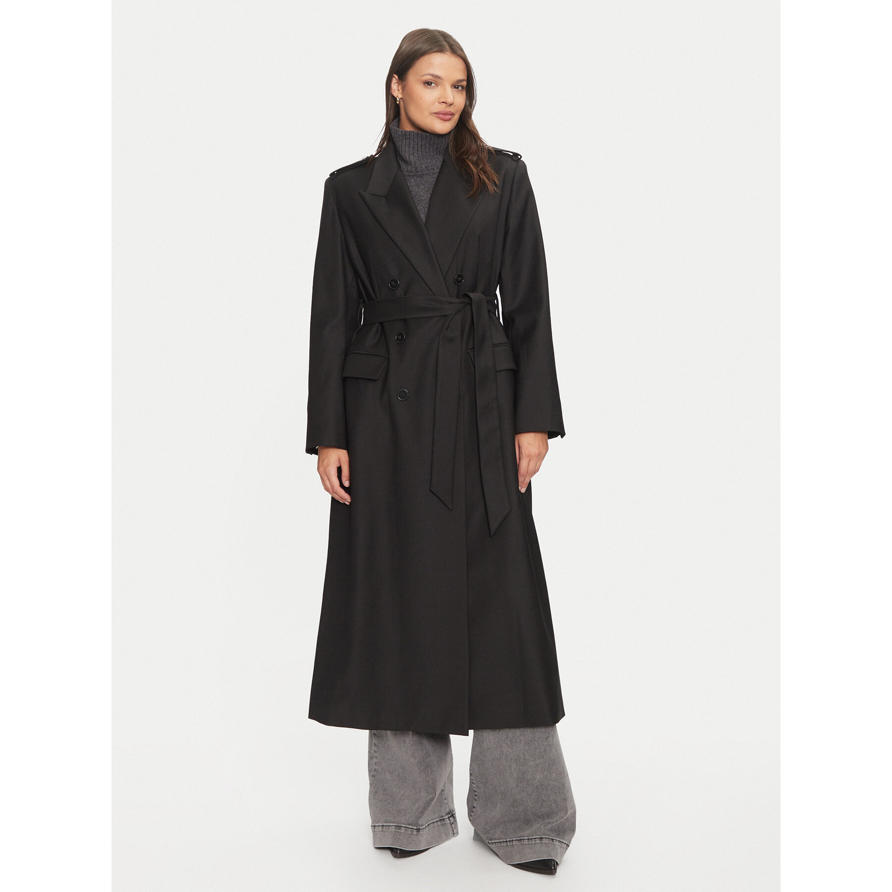 IVY OAK Płaszcz wełniany Colette IO111134 Czarny Oversize