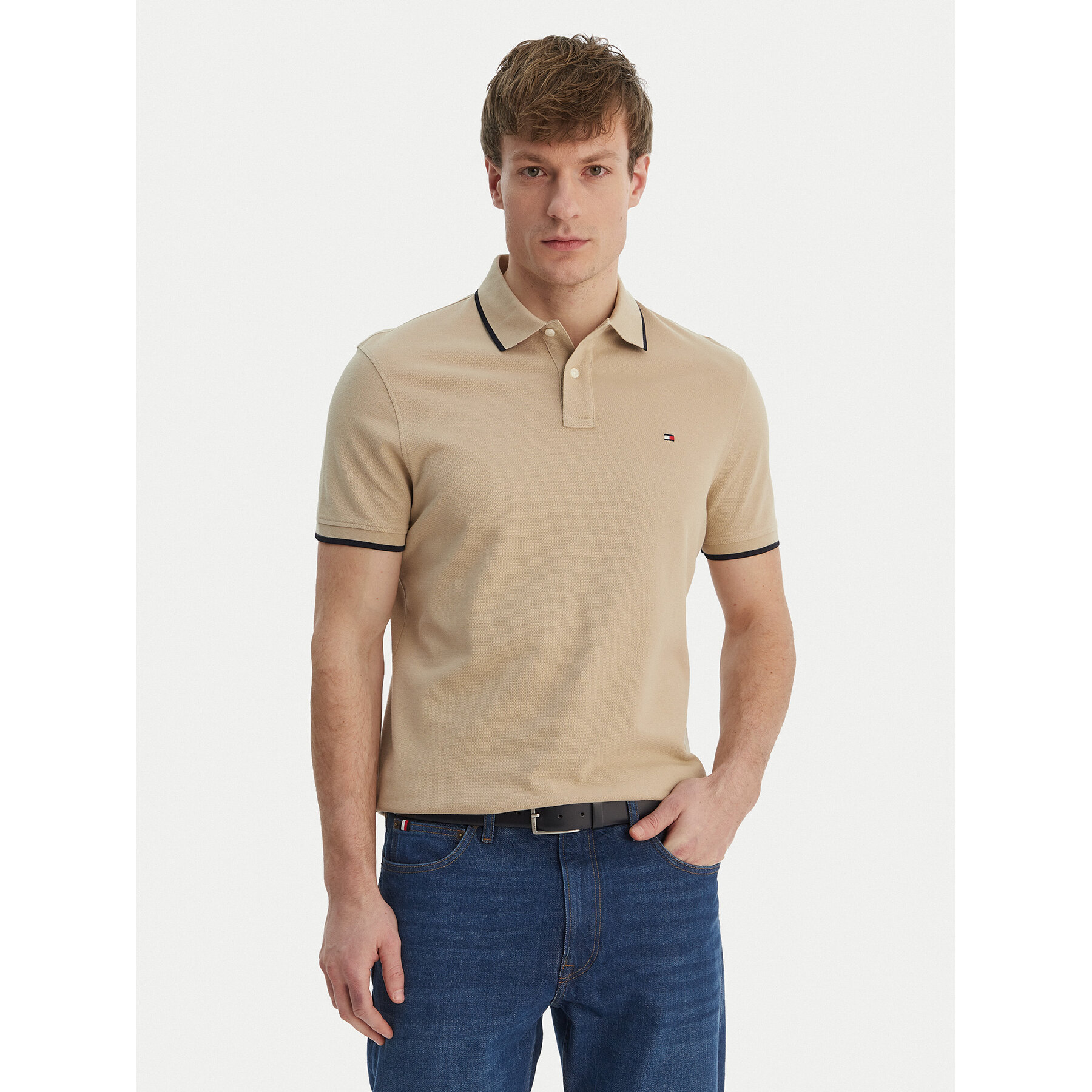 Tommy Hilfiger Polo Pique MW0MW42749 Beżowy Regular Fit