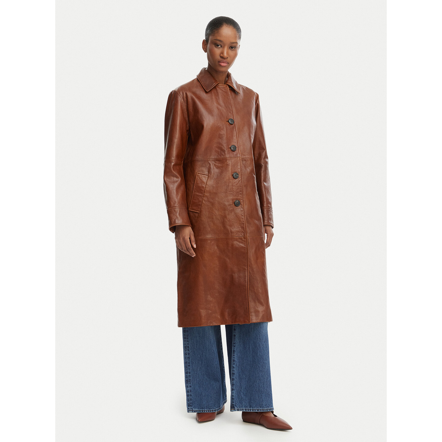 MAX&Co. Płaszcz skórzany Doppia 2616471021200 Brązowy Regular Fit