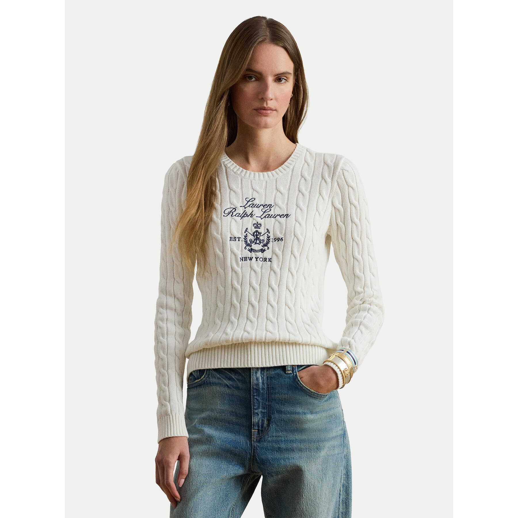 LAUREN RALPH LAUREN Sweter 200P03508003 Biały Slim Fit