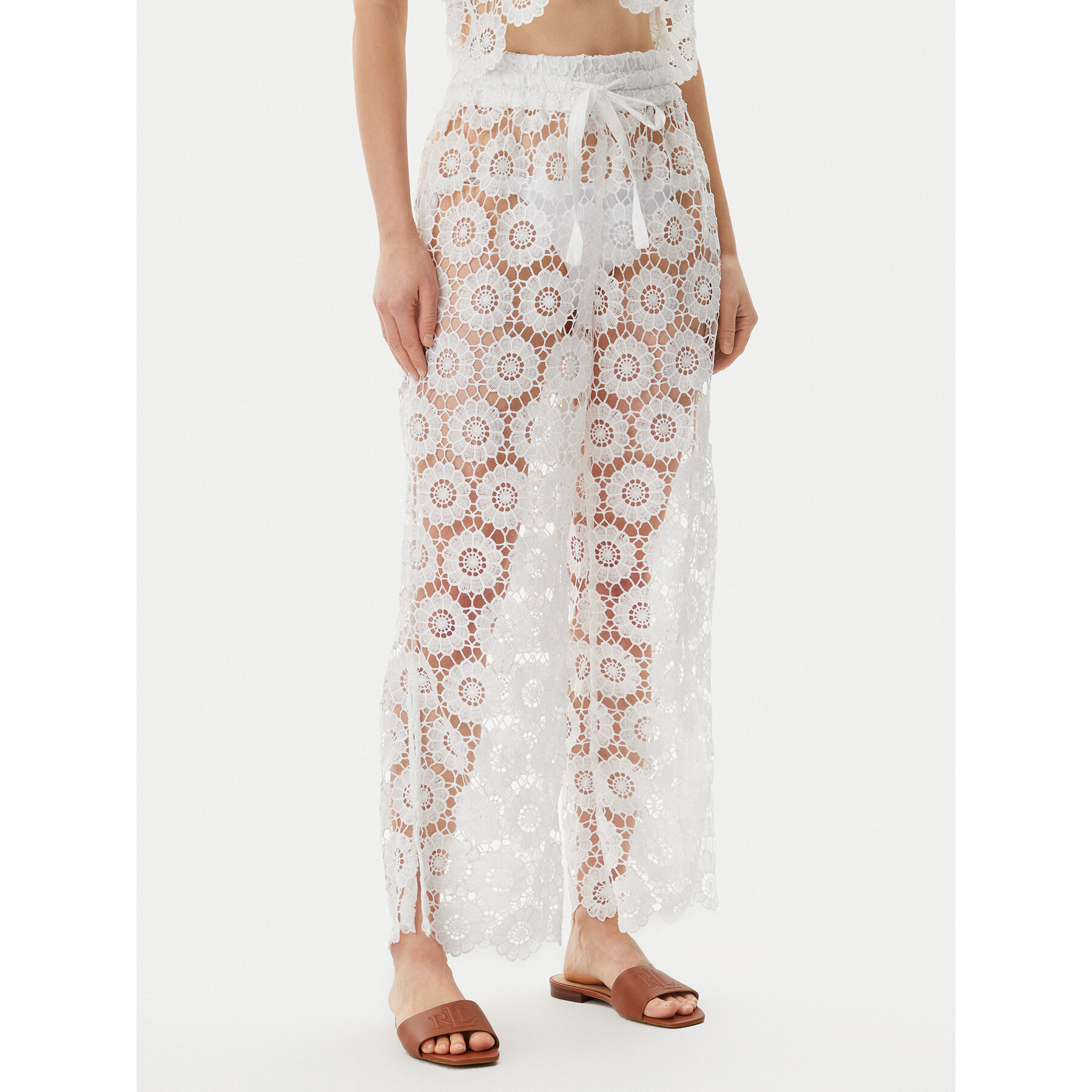 Seafolly Spodnie materiałowe Secret Garden 55418-PA Biały Regular Fit