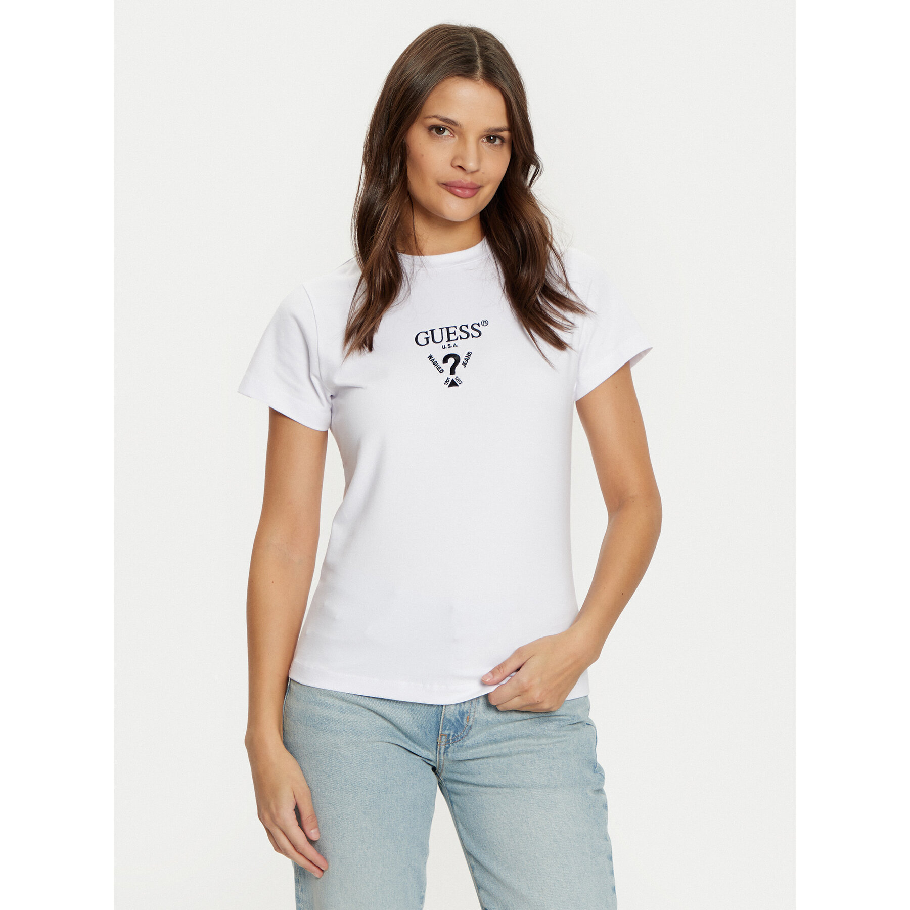 Guess T-Shirt V4YI21 KCDH1 Biały Slim Fit
