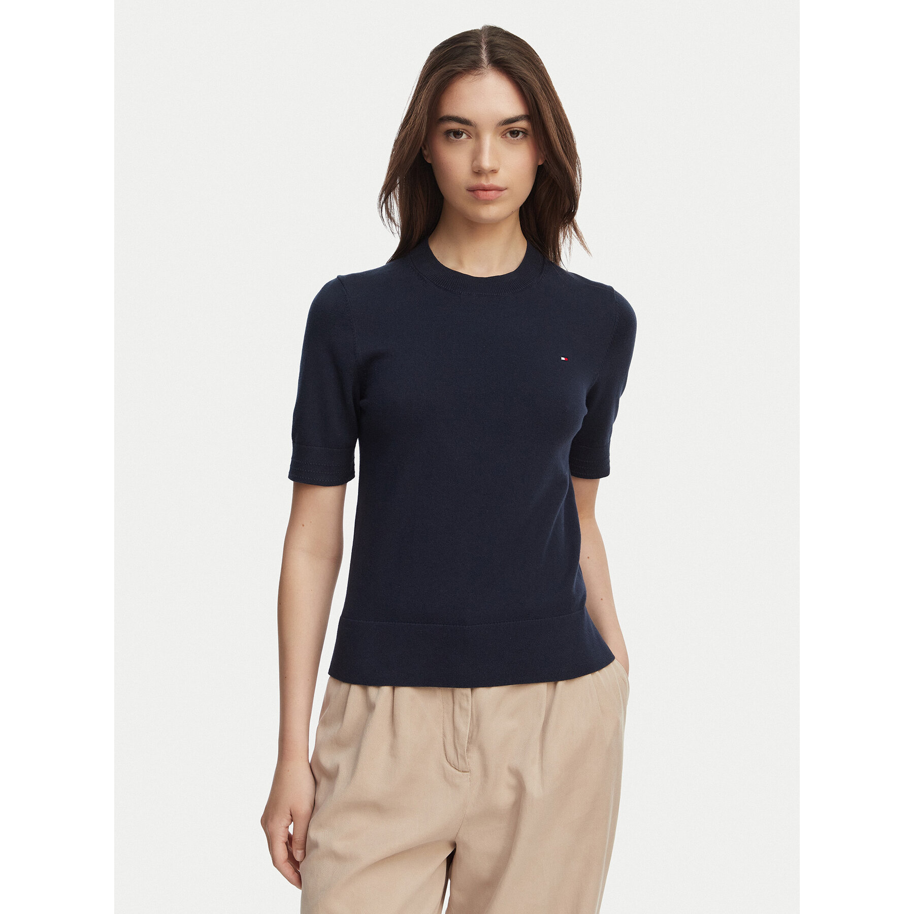 Tommy Hilfiger T-Shirt WW0WW49705 Granatowy Slim Fit