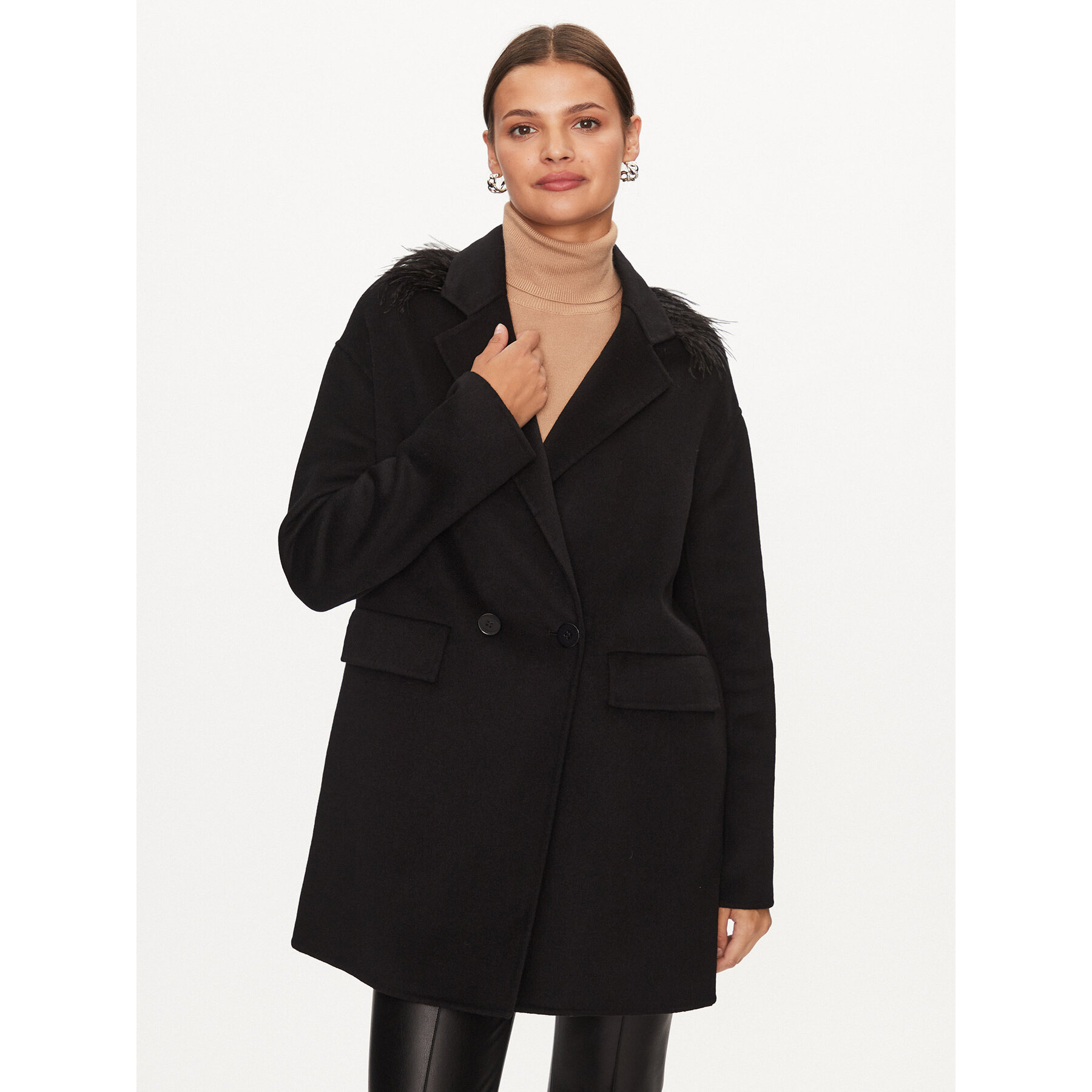 TWINSET Płaszcz wełniany 232TP2011 Czarny Regular Fit