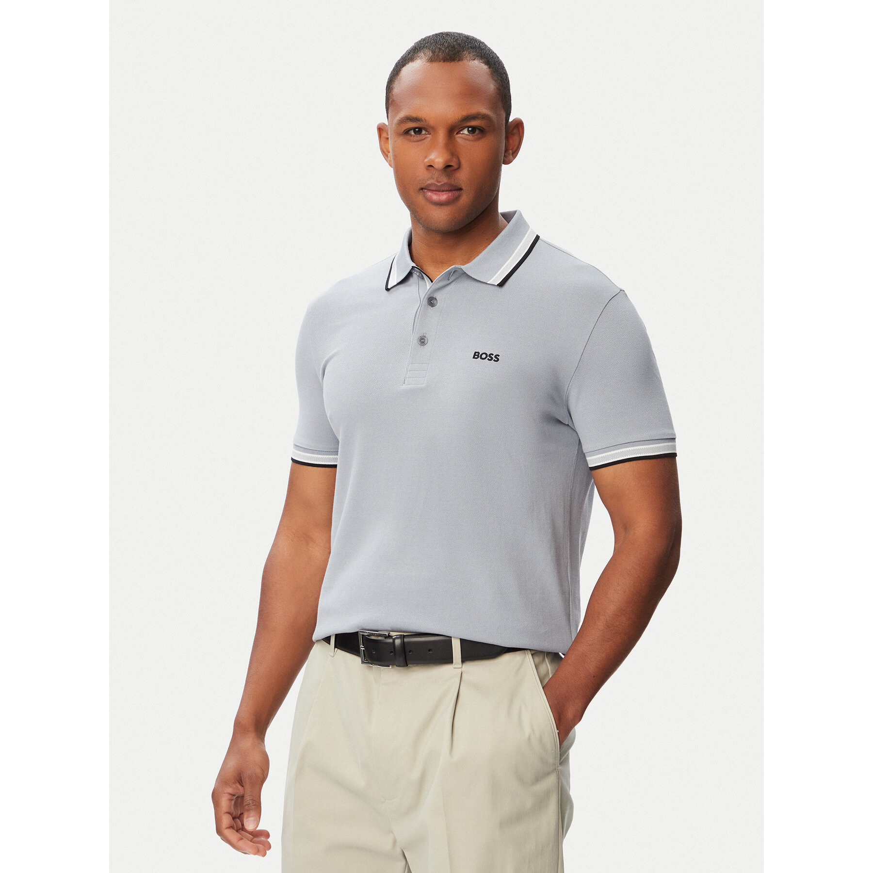 BOSS Polo Paddy 50469055 Szary ciemny Regular Fit