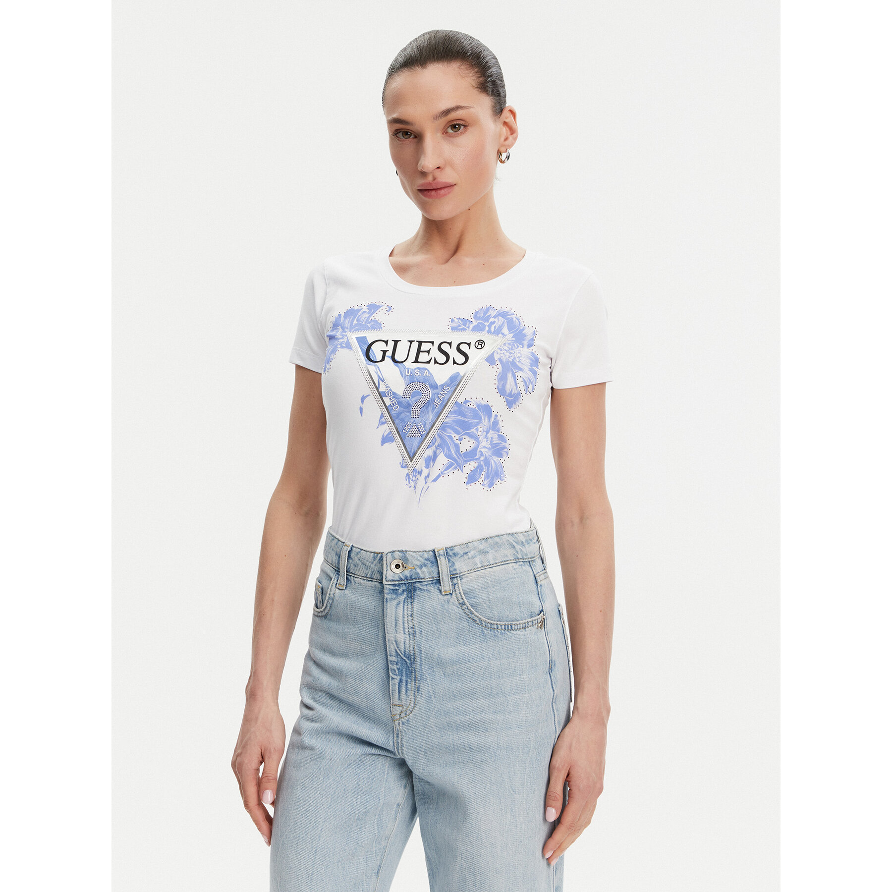 Guess T-Shirt W5GI08 J1314 Biały Slim Fit