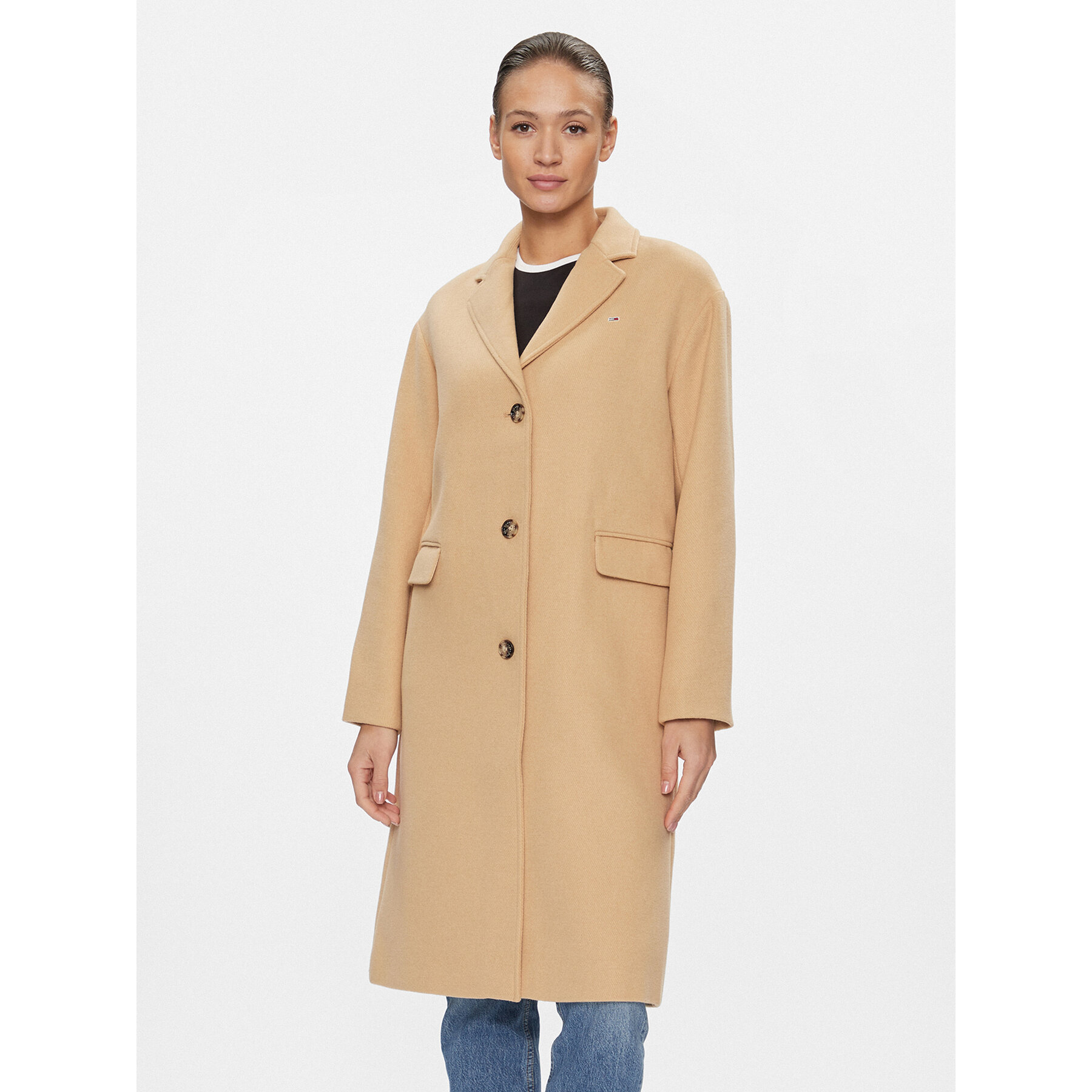 Tommy Jeans Płaszcz wełniany DW0DW17232 Beżowy Relaxed Fit