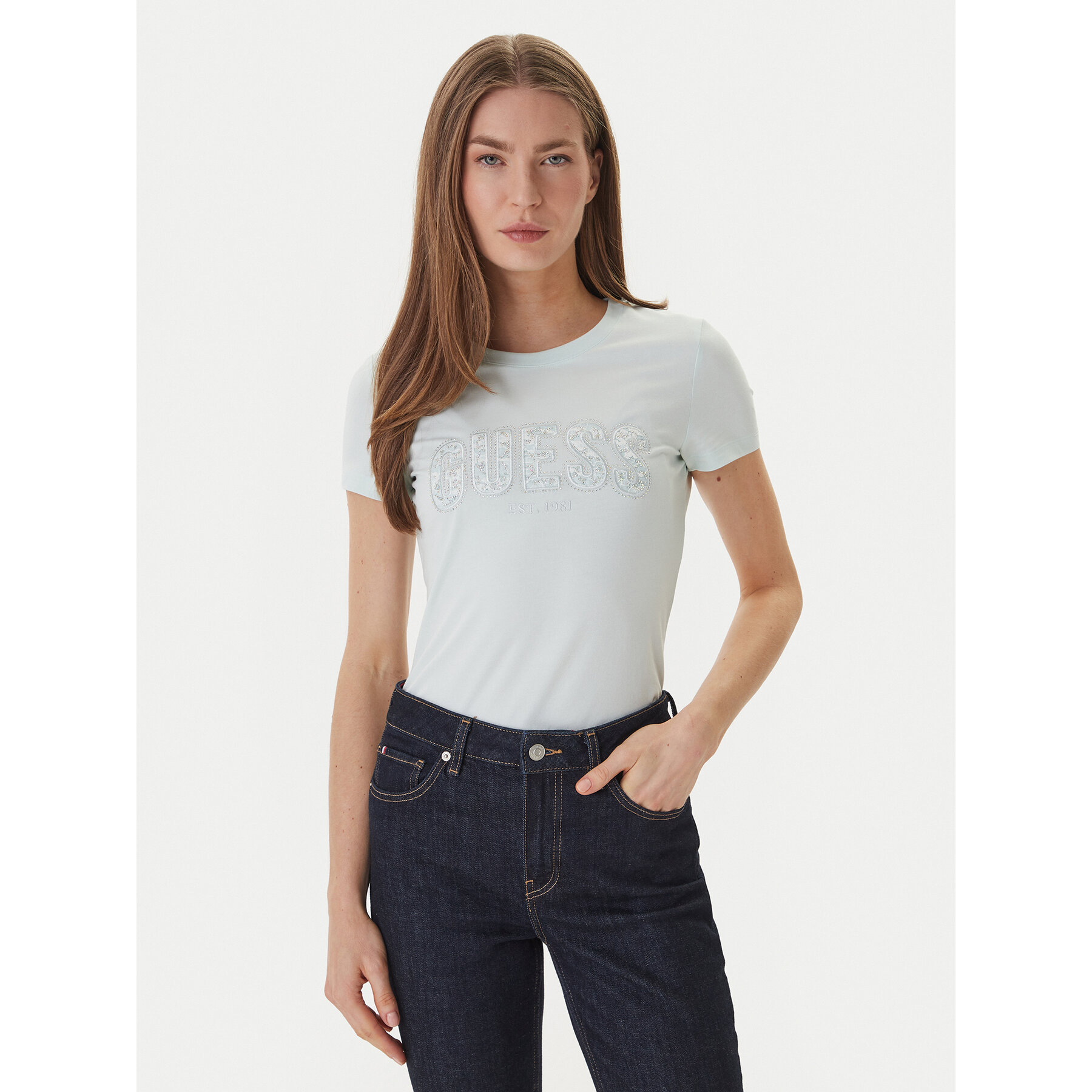 Guess T-Shirt W5GI04 J1314 Zielony Slim Fit