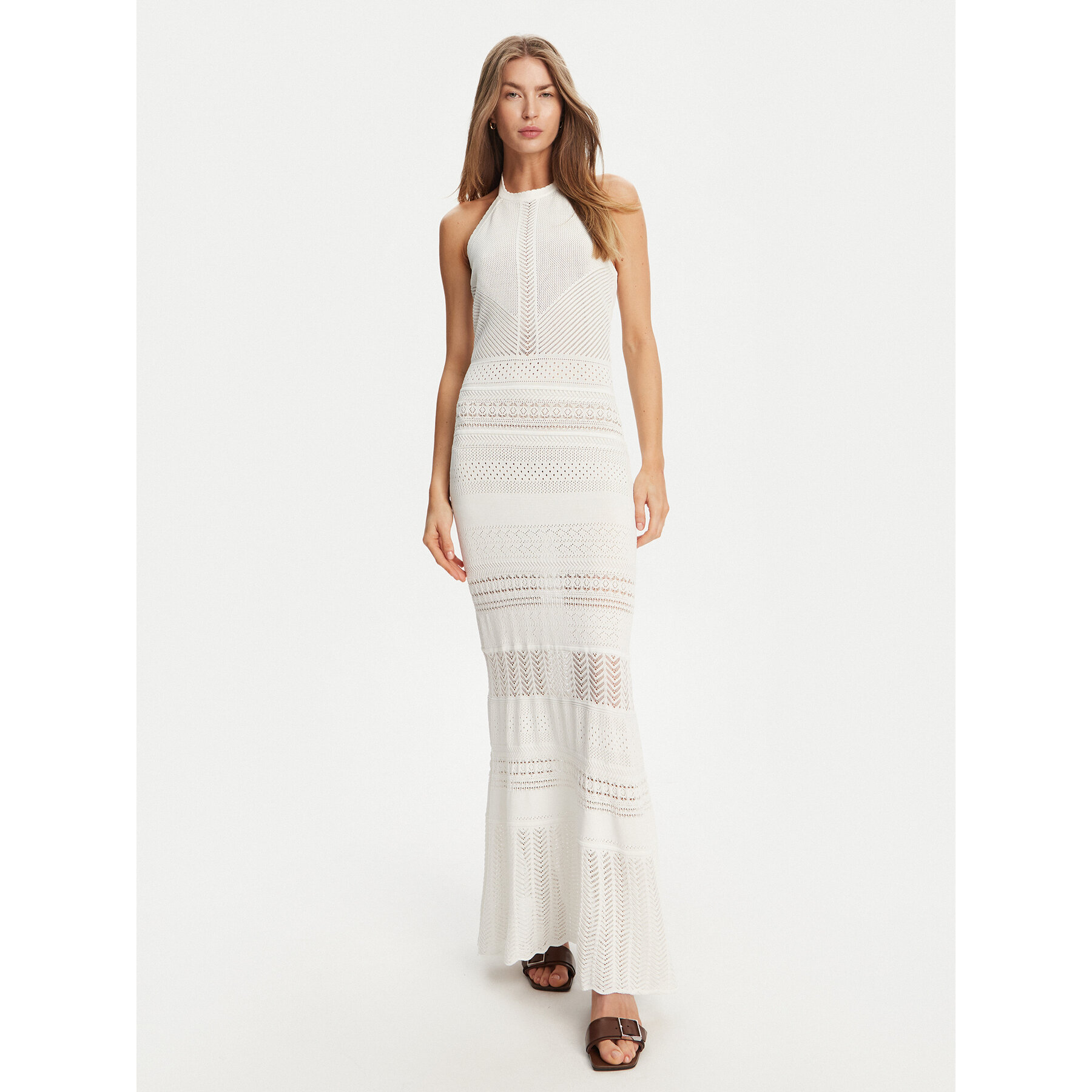 TWINSET Sukienka dzianinowa 251TT3105 Écru Slim Fit