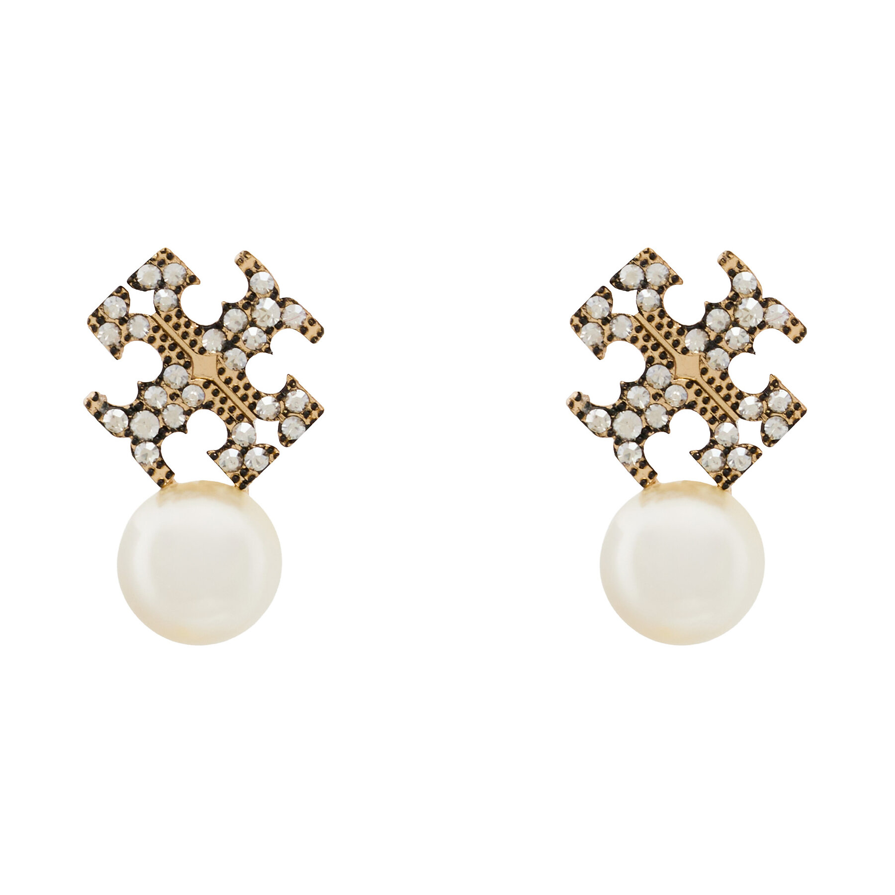 Tory Burch Kolczyki LOGO AND PEARL STUD EARRINGS 184422 Złoty