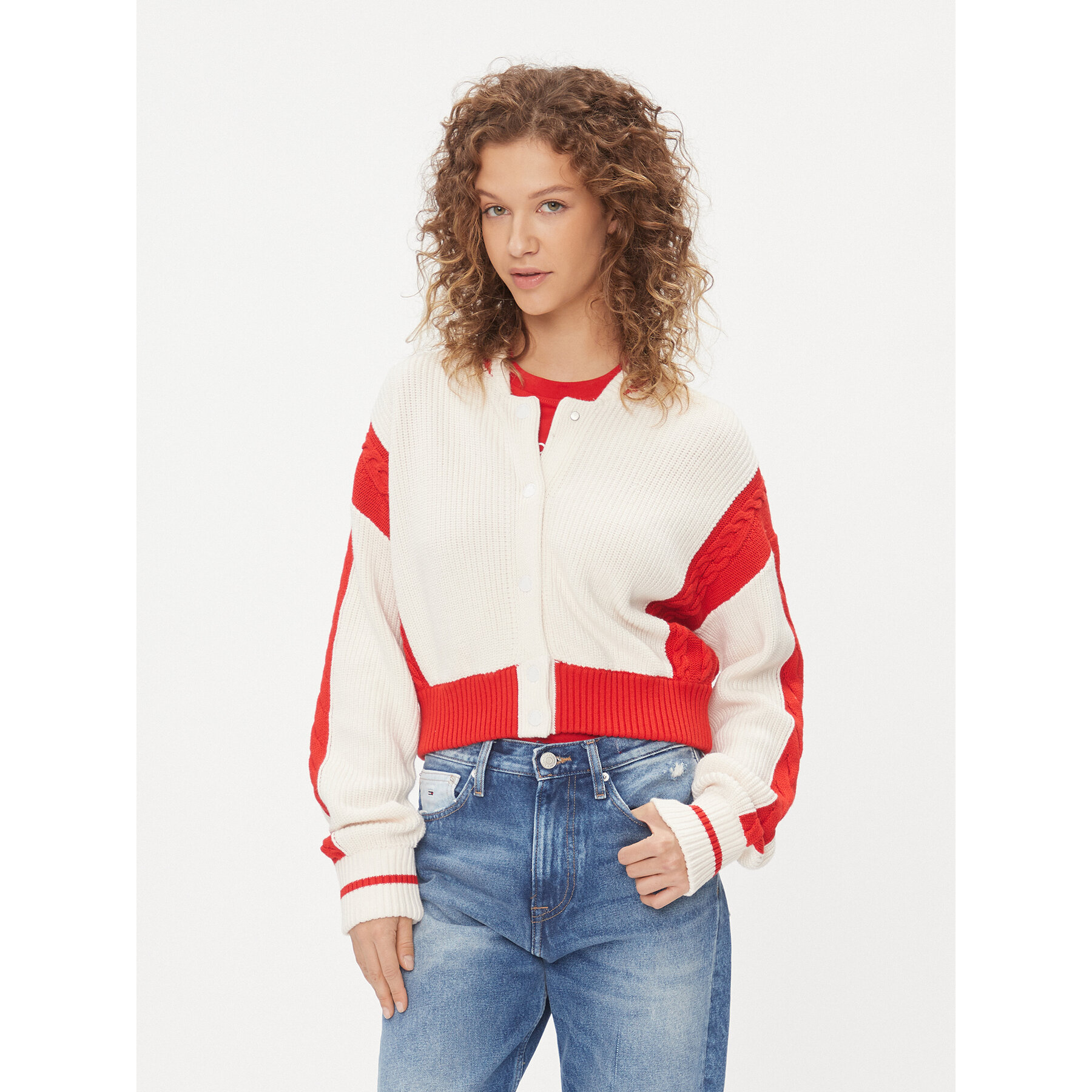 Tommy Jeans Kardigan Archive DW0DW15856 Écru Regular Fit